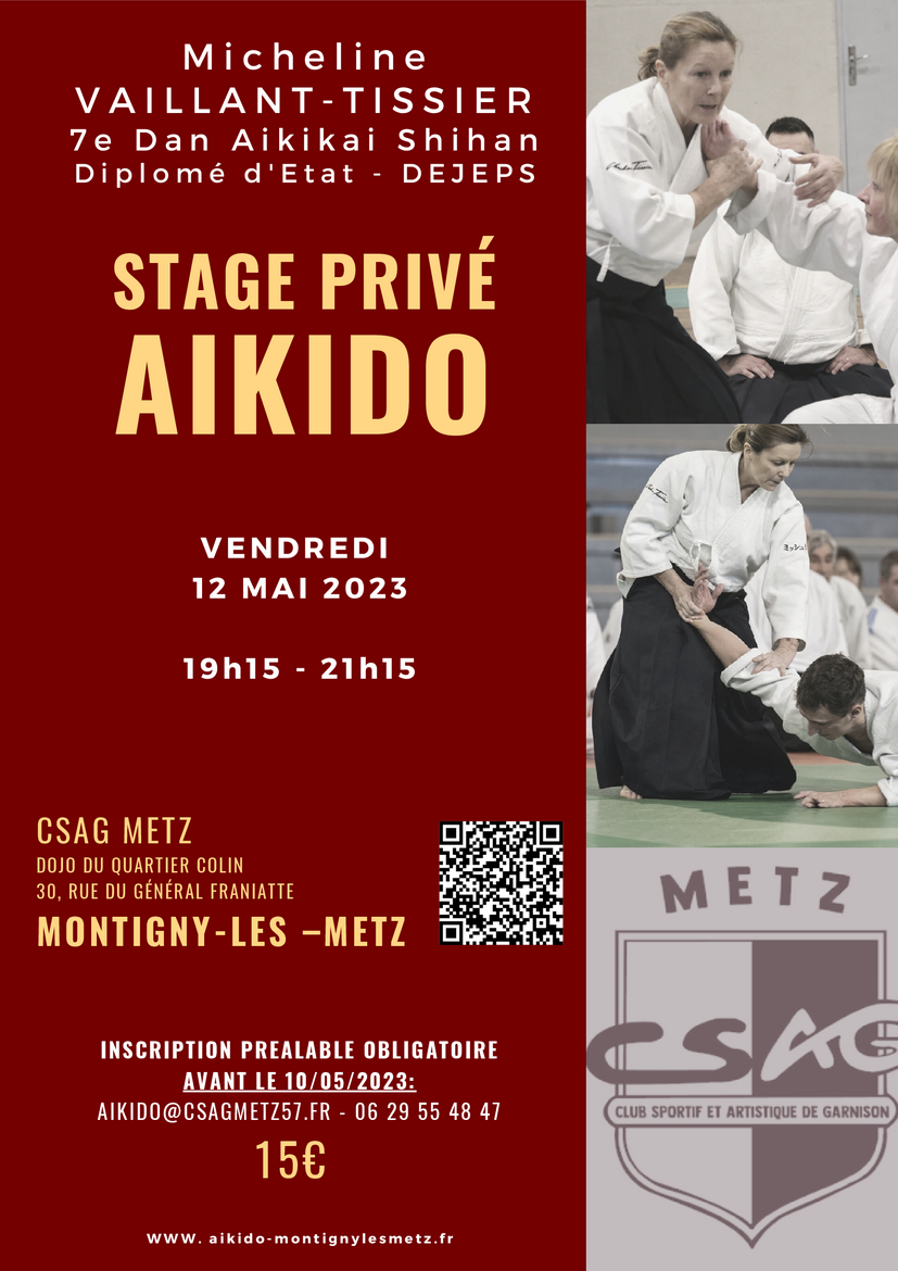 Affiche du Stage d'Aïkido à Montigny-lès-Metz animé par Micheline Vaillant-Tissier le vendredi 12 mai 2023