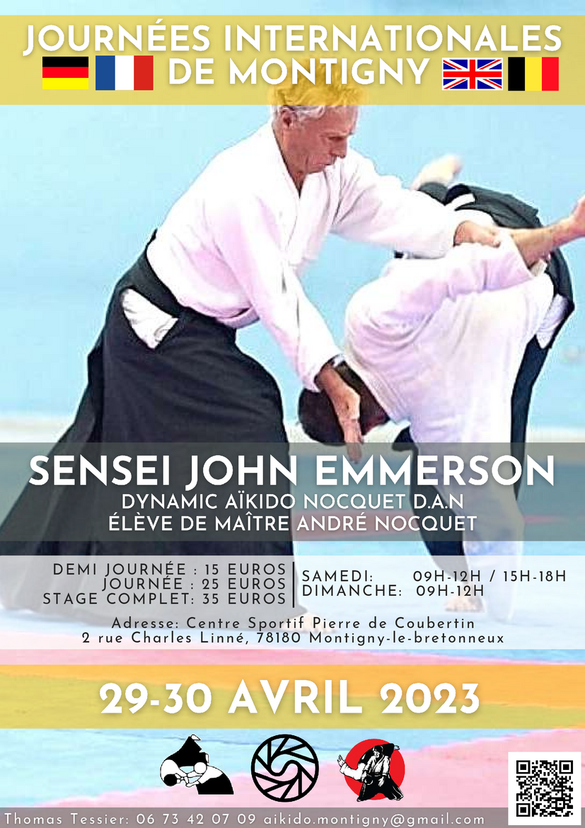 Affiche du Stage d'Aïkido à Montigny-le-Bretonneux animé par John Emmerson du samedi 29 avril 2023 au dimanche 30 avril 2023