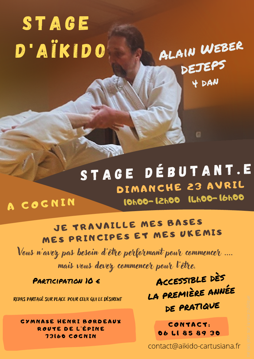 Affiche du Stage d'Aïkido à Cognin animé par Alain Weber le dimanche 23 avril 2023