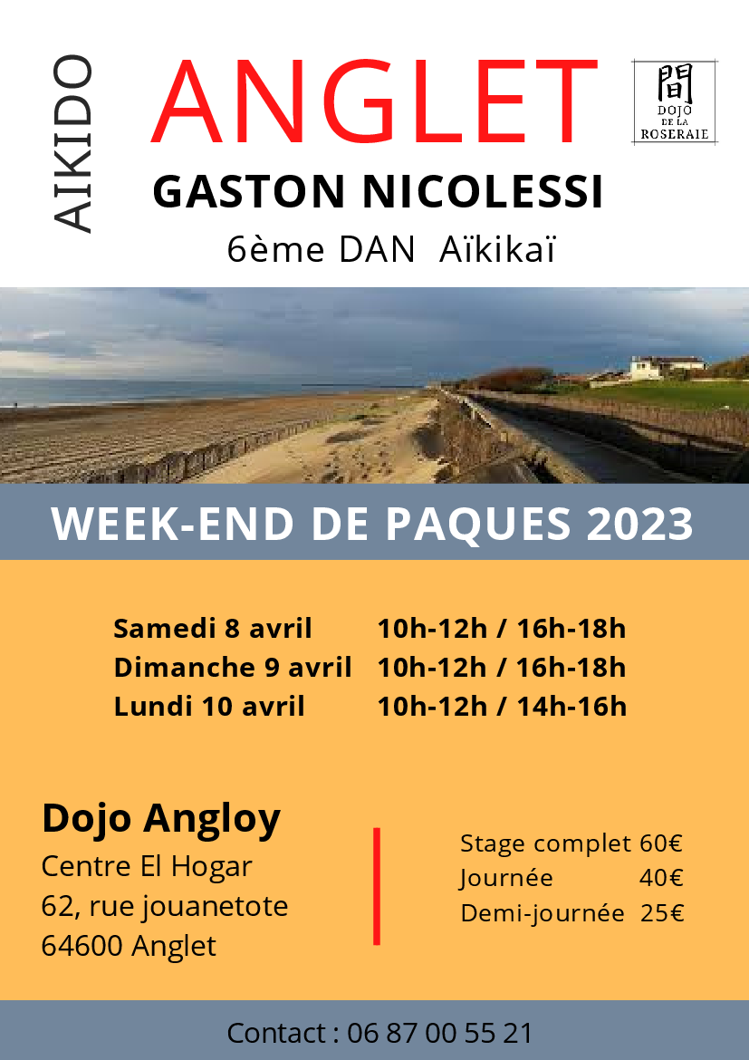 Affiche du Stage d'Aïkido à Anglet animé par Gaston Nicolessi du samedi 8 avril 2023 au lundi 10 avril 2023