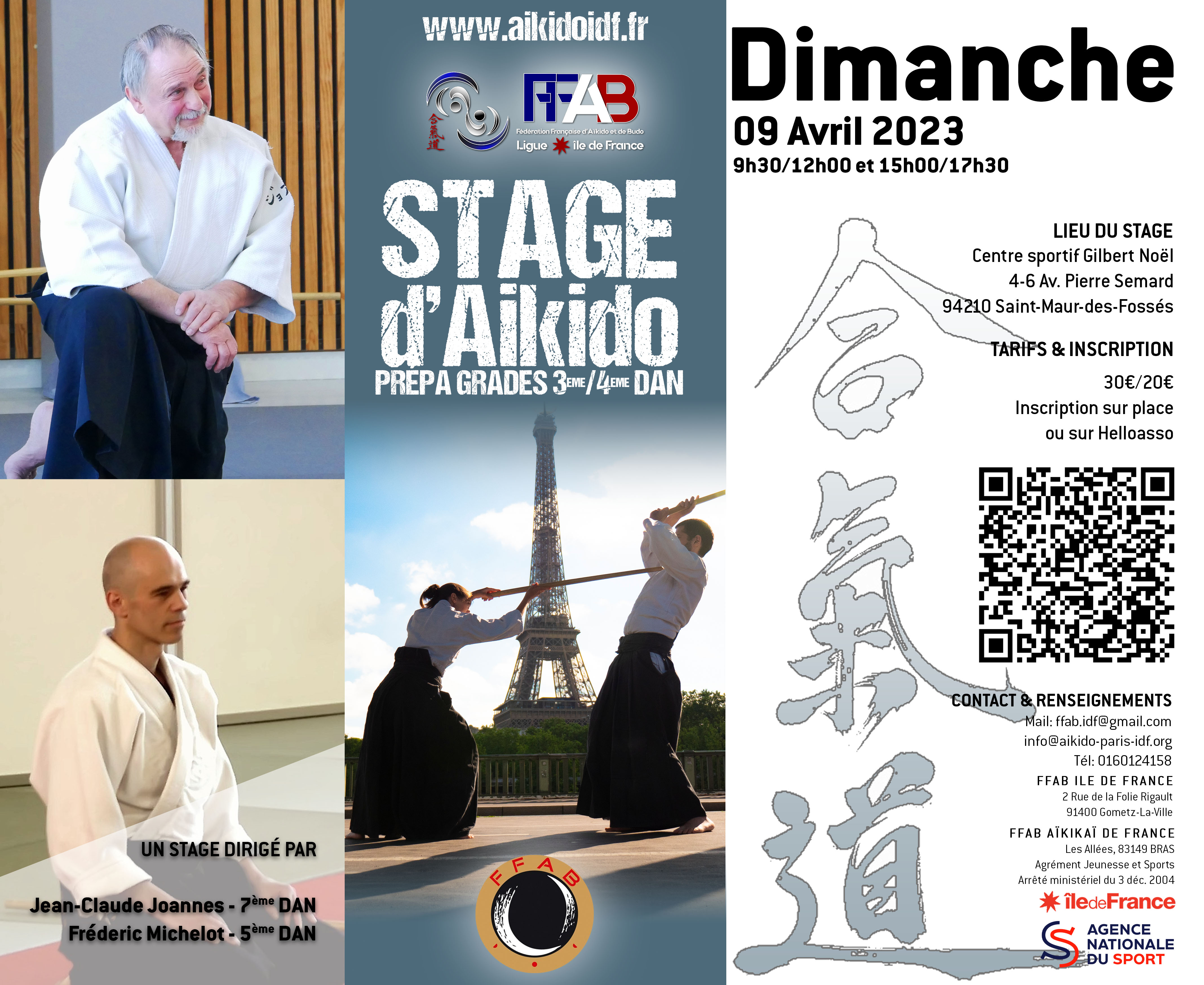 Affiche du Stage d'Aïkido à Saint-Maur-des-Fossés animé par Jean-Claude Joannes et Frédéric Michelot le dimanche 9 avril 2023