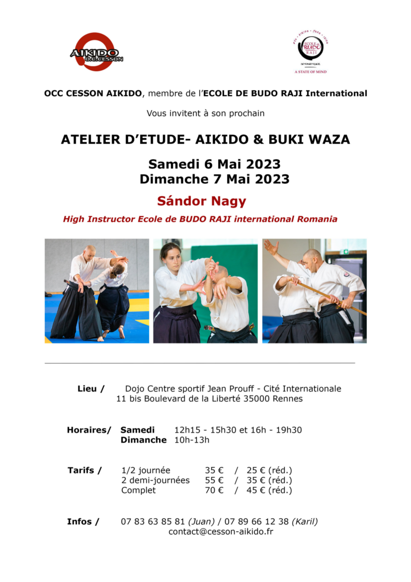 Affiche du Stage d'Aïkido à Rennes animé par Nagy Sandor du samedi 6 mai 2023 au dimanche 7 mai 2023