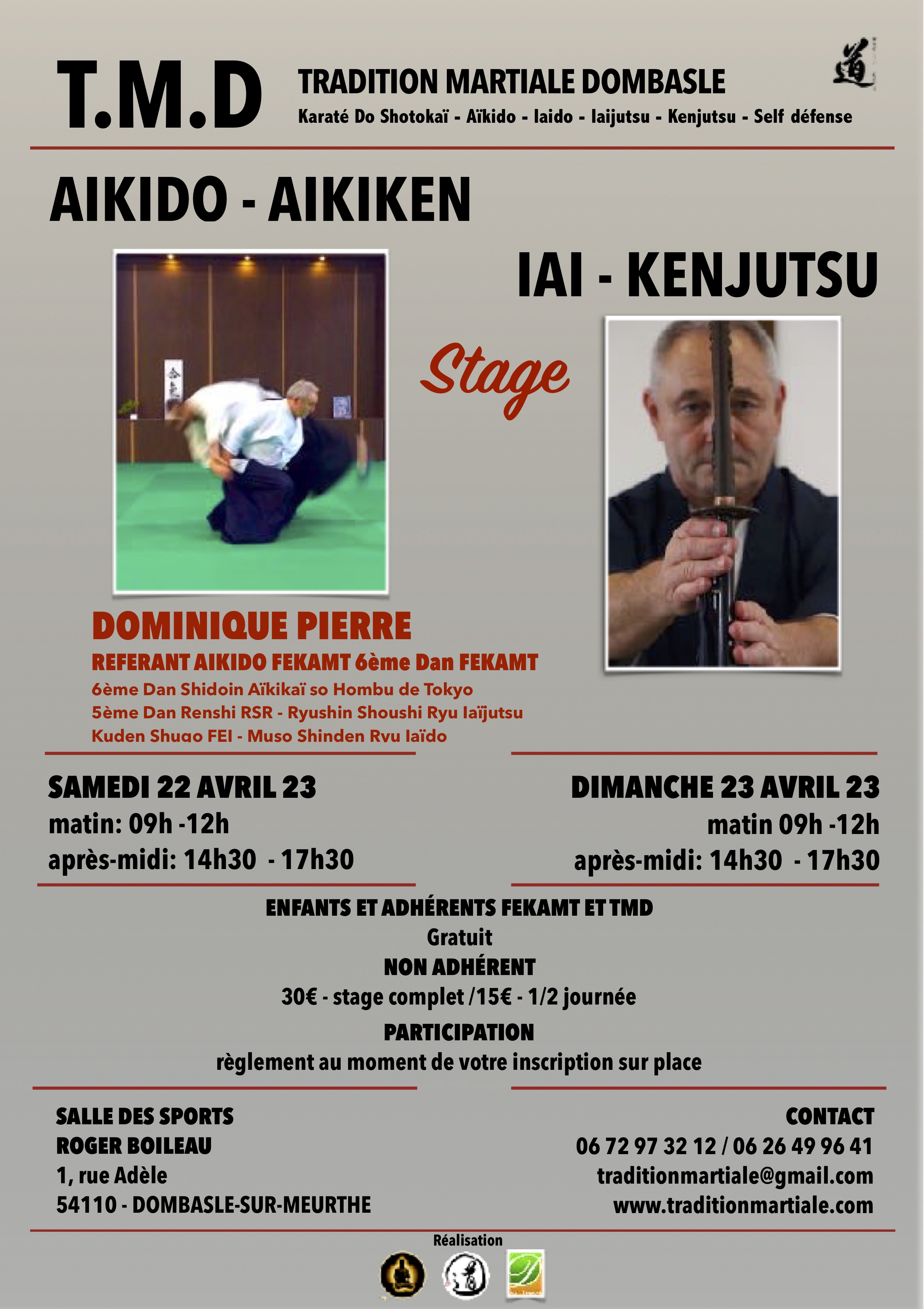 Affiche du Stage d'Aïkido à Dombasle-sur-Meurthe animé par Dominique Pierre du samedi 22 avril 2023 au dimanche 23 avril 2023