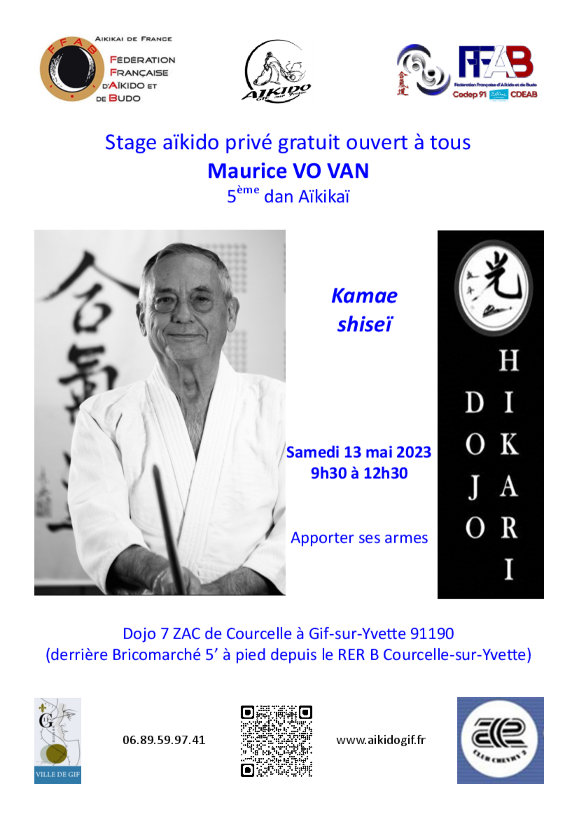 Affiche du Stage d'Aïkido à Gif-sur-Yvette animé par Maurice Vo Van le samedi 13 mai 2023
