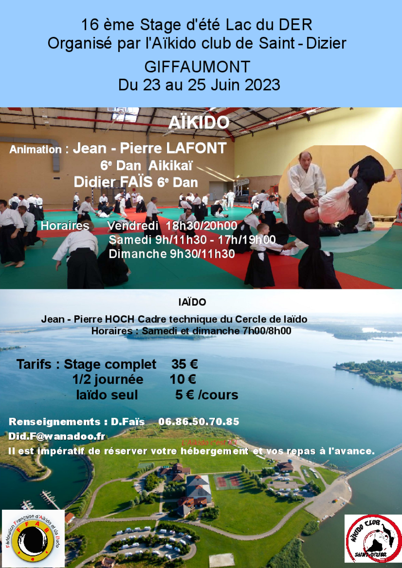 Affiche du Stage d'Aïkido à Giffaumont-Champaubert animé par Jean-Pierre Lafont du vendredi 23 juin 2023 au dimanche 25 juin 2023