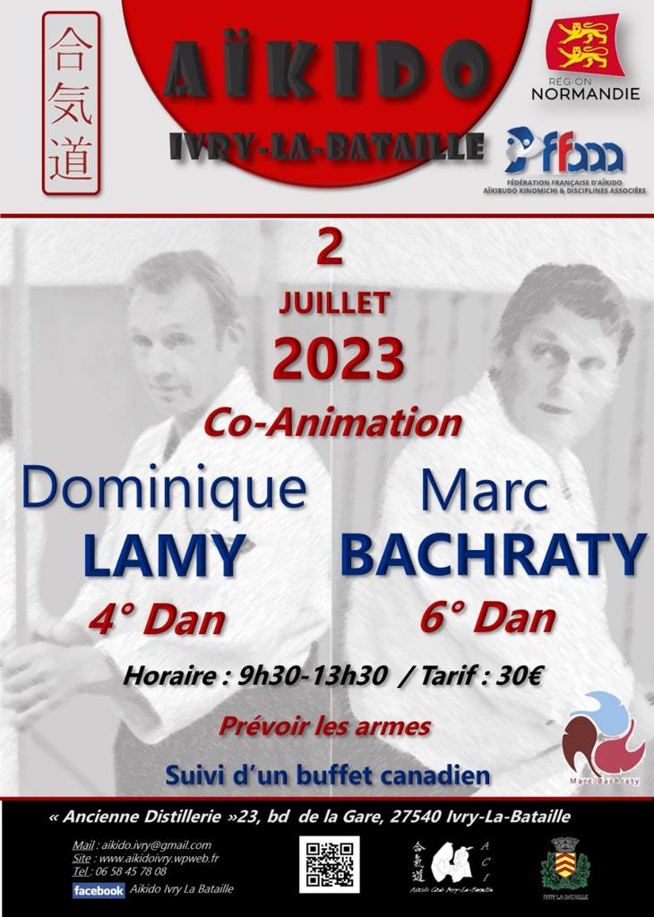 Affiche du Stage d'Aïkido à Ivry-la-Bataille animé par Marc Bachraty le dimanche 2 juillet 2023