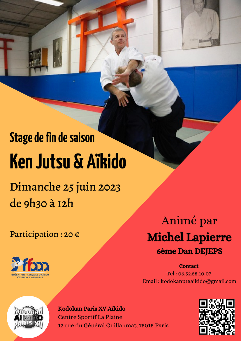Affiche du Stage d'Aïkido à Paris animé par Michel Lapierre le dimanche 25 juin 2023