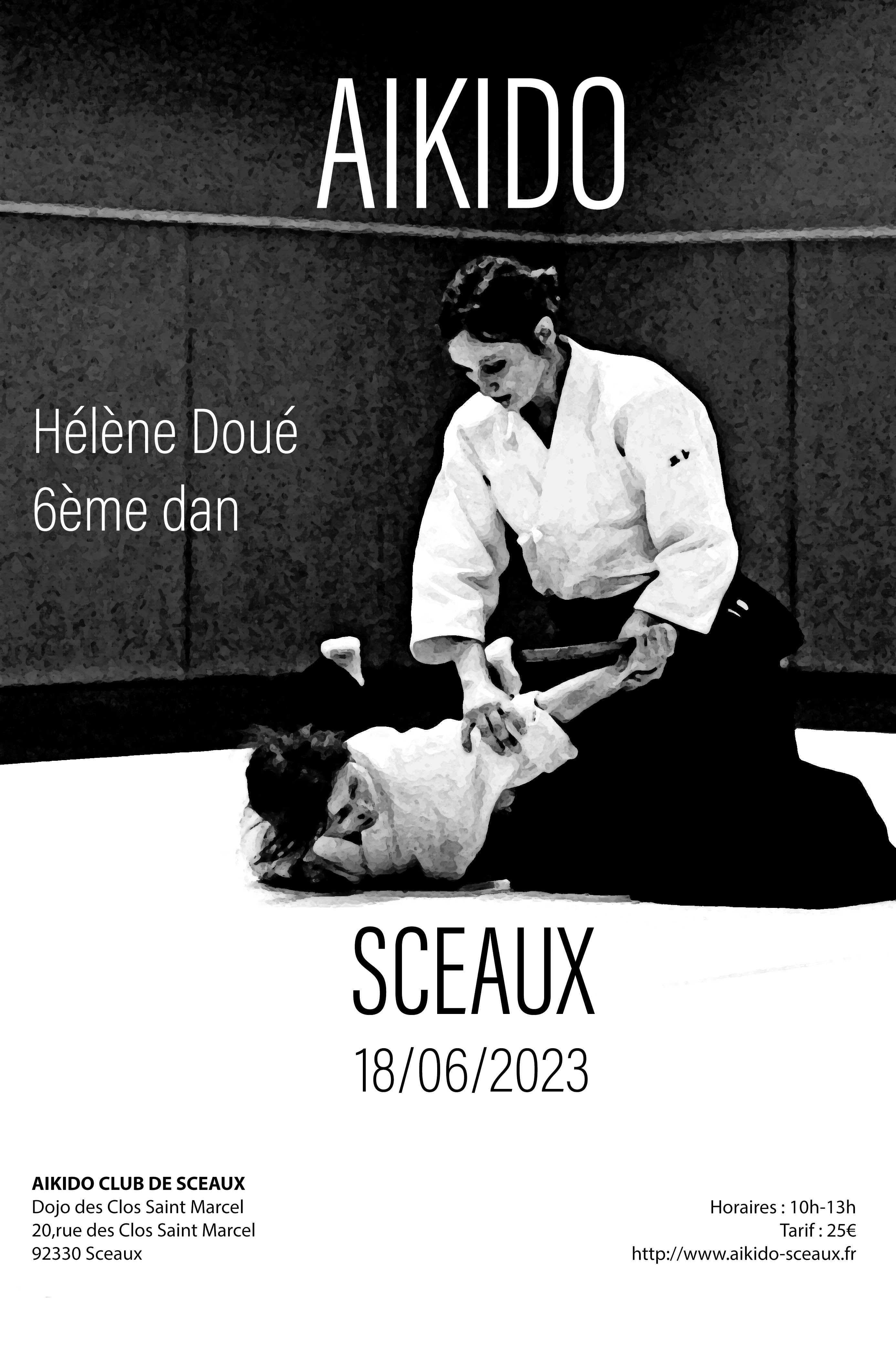 Affiche du Stage d'Aïkido à Sceaux animé par Hélène Doué le dimanche 18 juin 2023