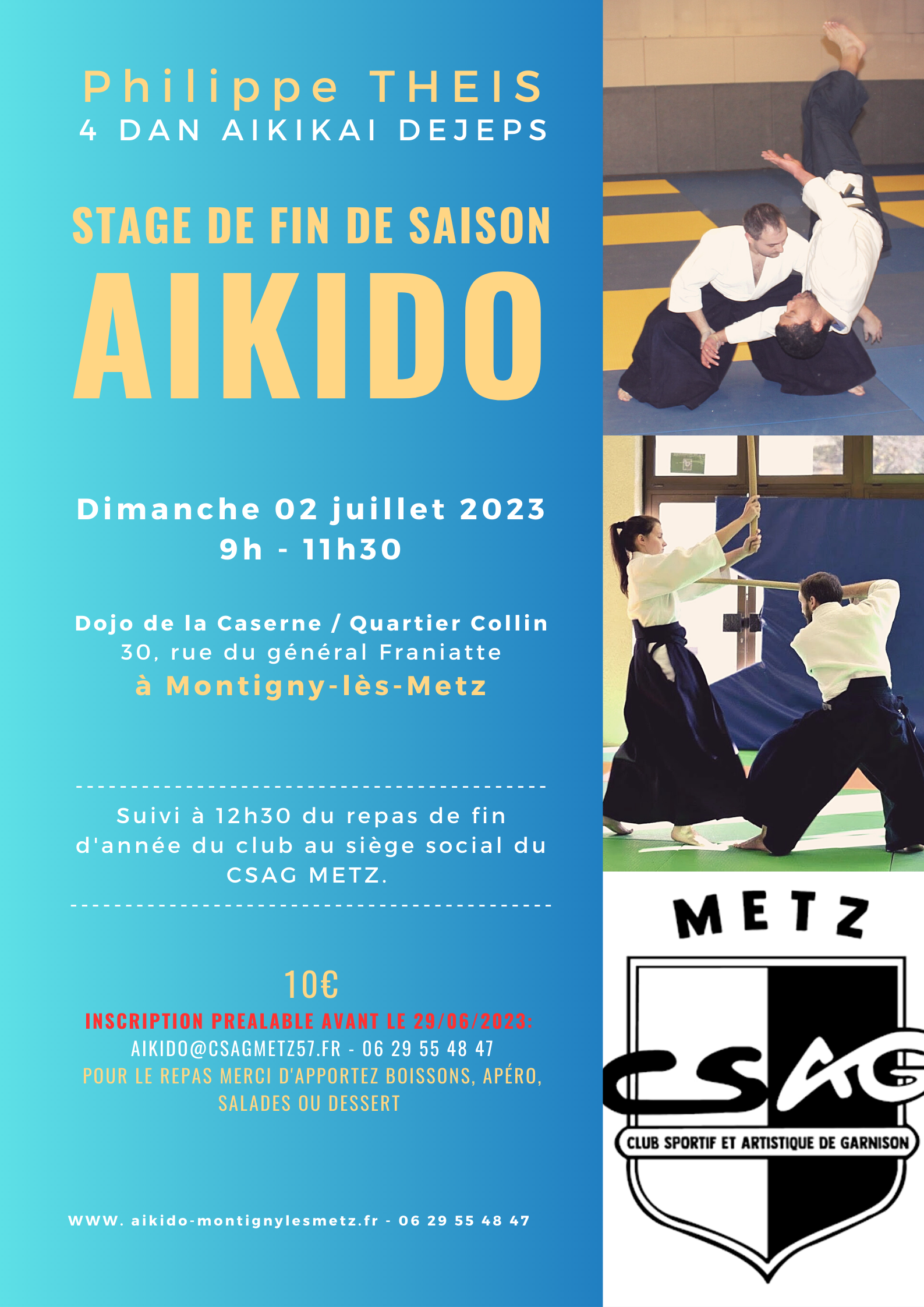 Affiche du Stage d'Aïkido à Montigny-lès-Metz animé par Philippe Theis le dimanche 2 juillet 2023
