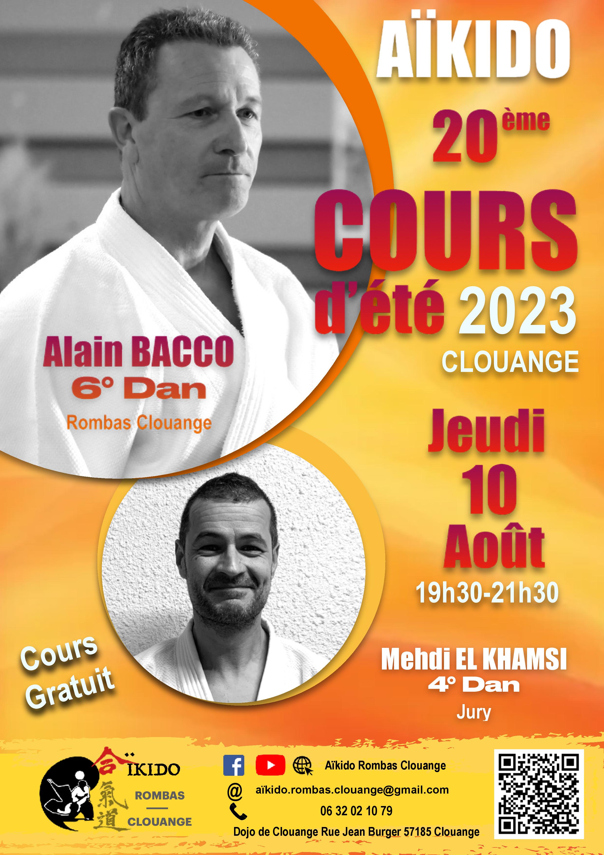 Affiche du Stage d'Aïkido à Clouange animé par Alain Bacco et Mehdi EL KHAMSI le jeudi 10 août 2023