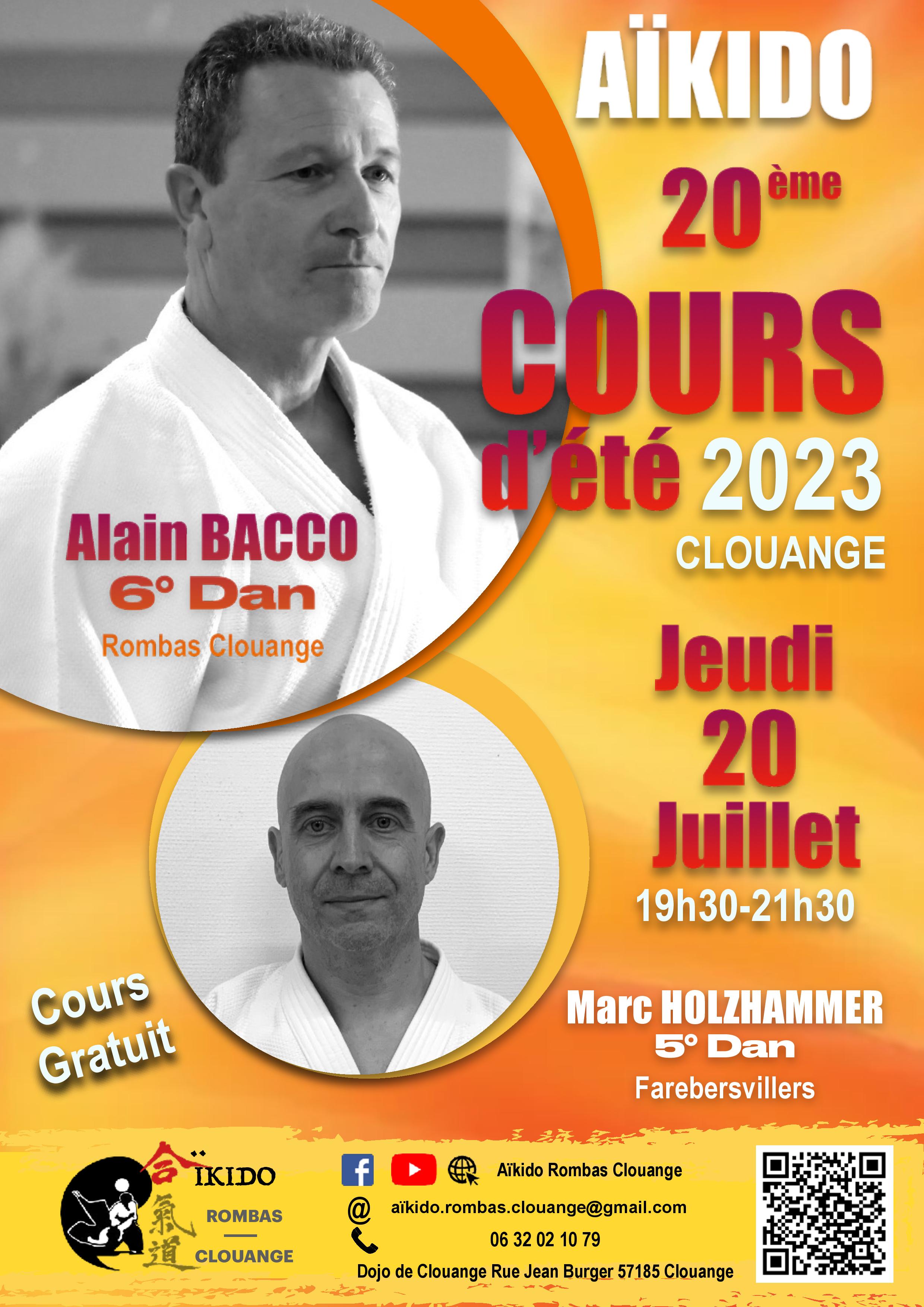 Affiche du Stage d'Aïkido à Vitry-sur-Orne animé par Alain Bacco et Marc HOLZHAMMER le jeudi 20 juillet 2023