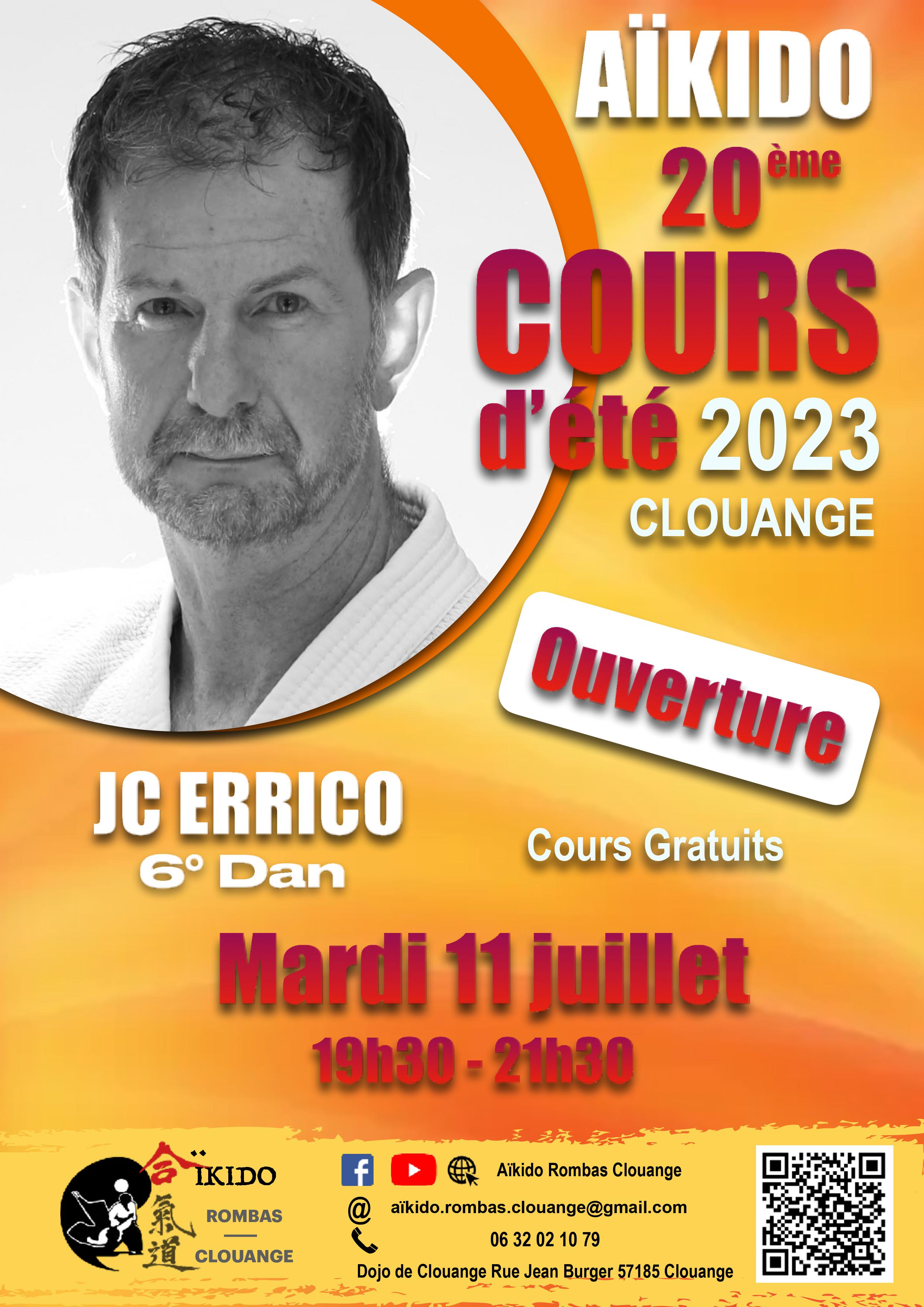 Affiche du Stage d'Aïkido à Vitry-sur-Orne animé par Alain Bacco et Jean-Claude Errico le mardi 11 juillet 2023