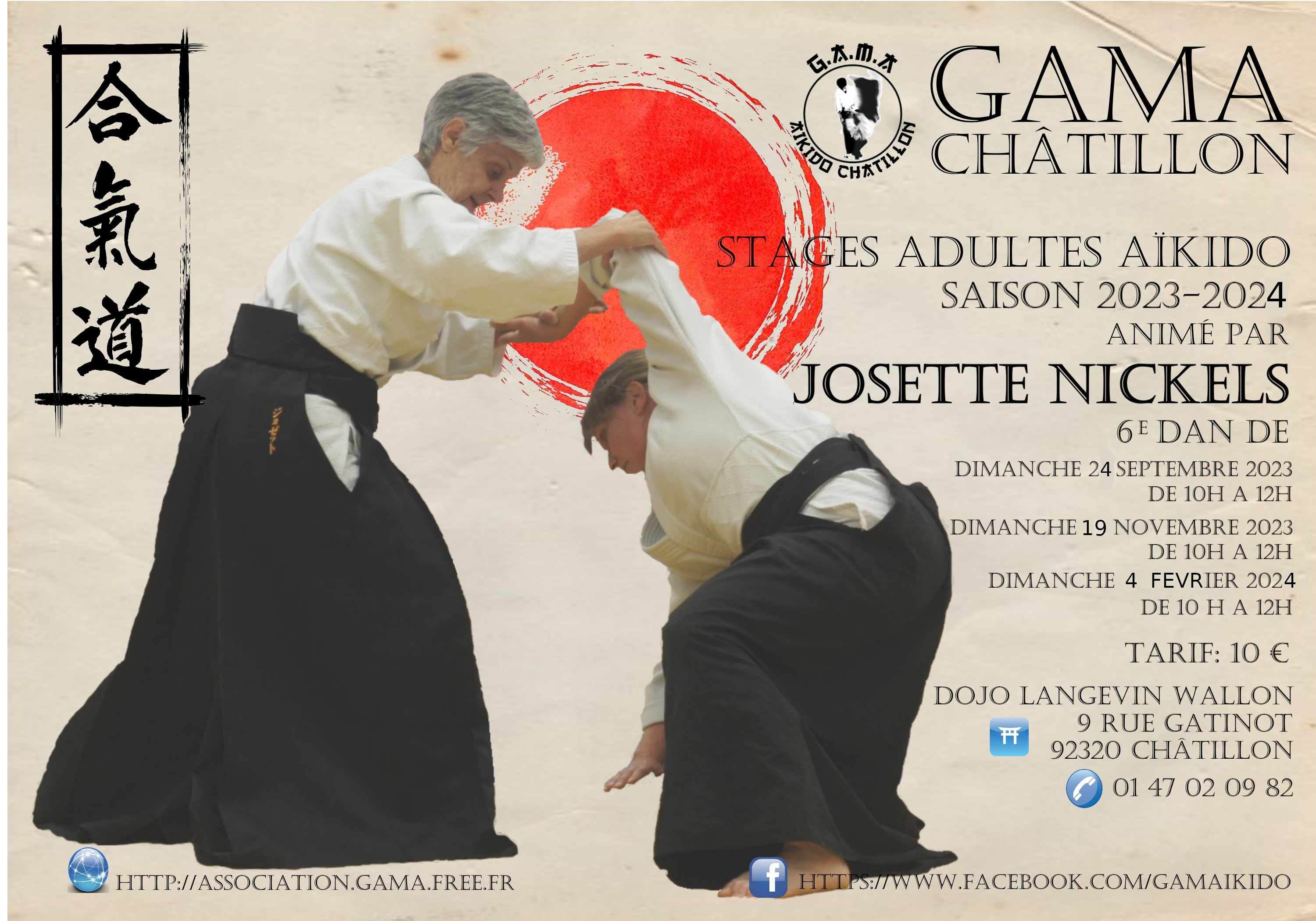 Affiche du Stage d'Aïkido à Châtillon animé par Josette Nickels le dimanche 24 septembre 2023