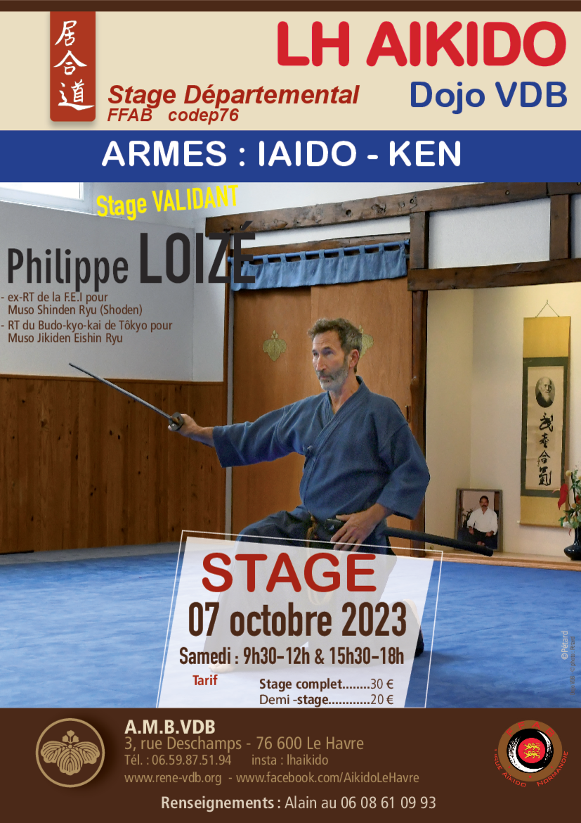 Affiche du Stage d'Aïkido à Le Havre animé par Philippe Loizé le samedi 7 octobre 2023