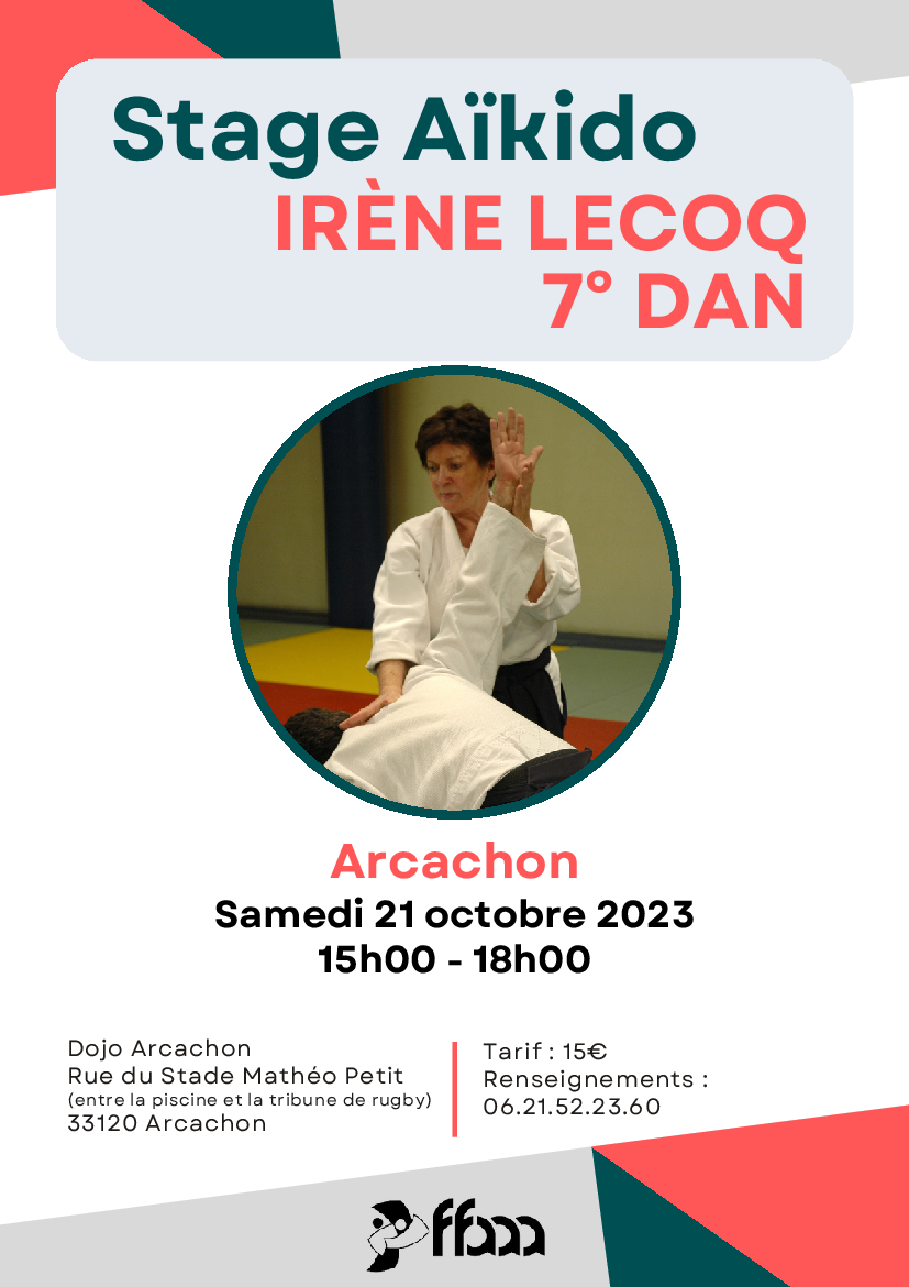 Affiche du Stage d'Aïkido à Arcachon animé par Irène Lecoq le samedi 21 octobre 2023
