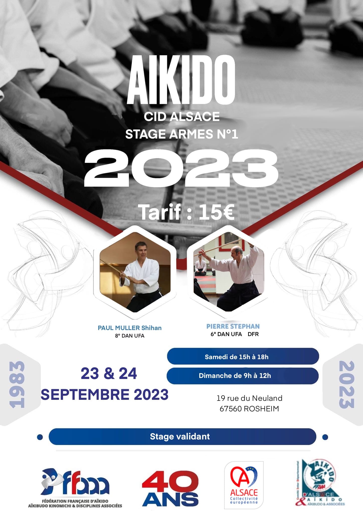 Affiche du Stage d'Aïkido à Rosheim animé par Paul Muller du samedi 23 septembre 2023 au dimanche 24 septembre 2023