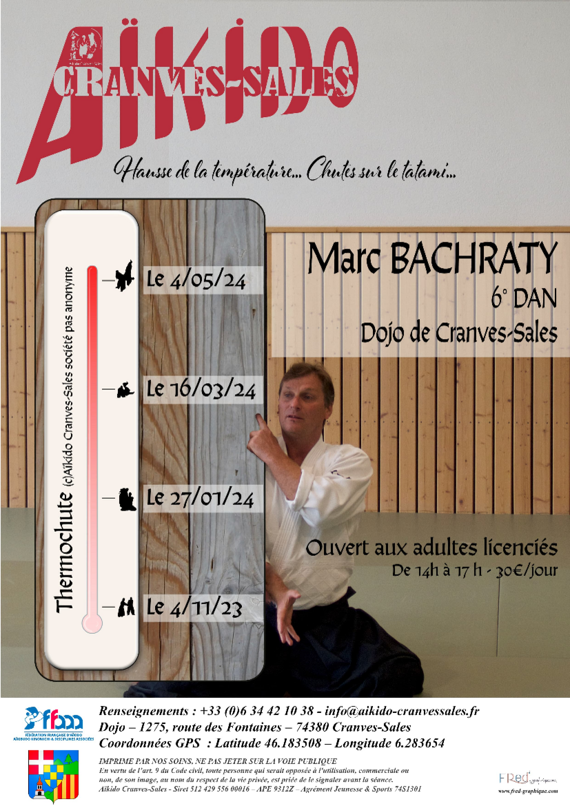 Affiche du Stage d'Aïkido à Cranves-Sales animé par Marc Bachraty le samedi 4 mai 2024