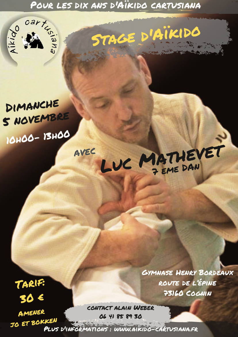 Affiche du Stage d'Aïkido à Cognin animé par Luc Mathevet le dimanche 5 novembre 2023