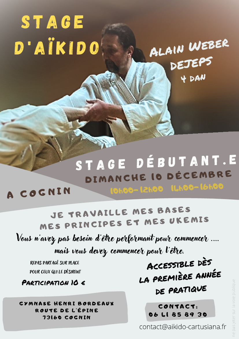 Affiche du Stage d'Aïkido à Cognin animé par Alain Weber le dimanche 10 décembre 2023