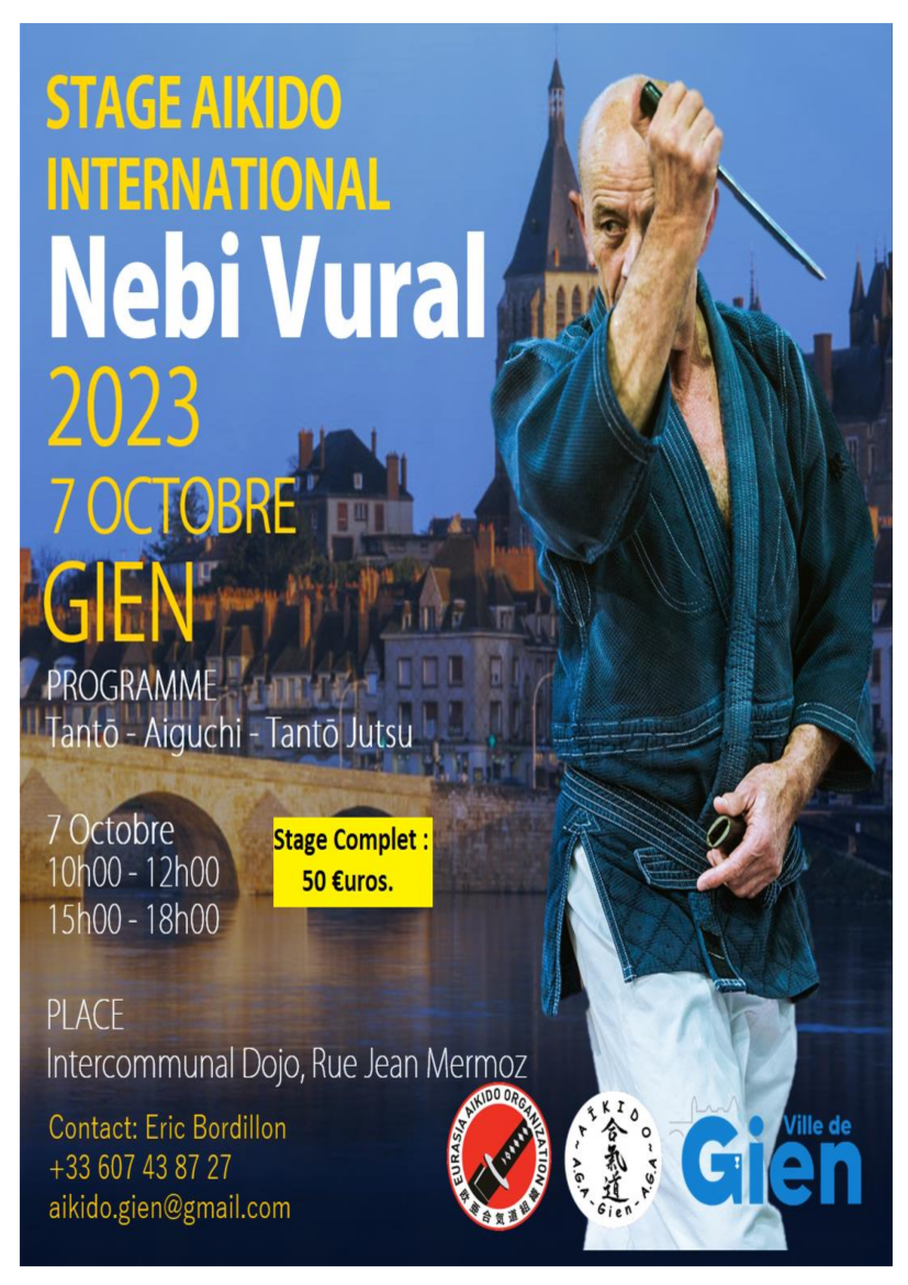 Affiche du Stage d'Aïkido à Gien animé par Nebi Vural le samedi 7 octobre 2023