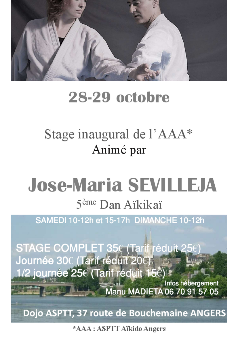 Affiche du Stage d'Aïkido à Angers animé par José-Maria Sevilleja du samedi 28 octobre 2023 au dimanche 29 octobre 2023