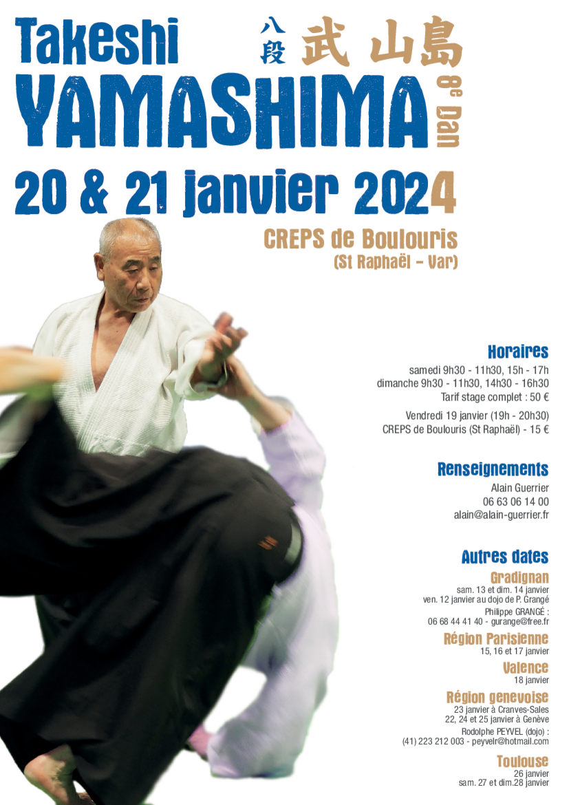 Affiche du Stage d'Aïkido à Saint-Raphaël animé par Yamashima Takeshi du vendredi 19 janvier 2024 au dimanche 21 janvier 2024