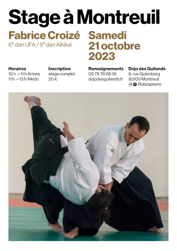 Affiche du Stage d'Aïkido à Montreuil animé par Fabrice Croizé le samedi 21 octobre 2023