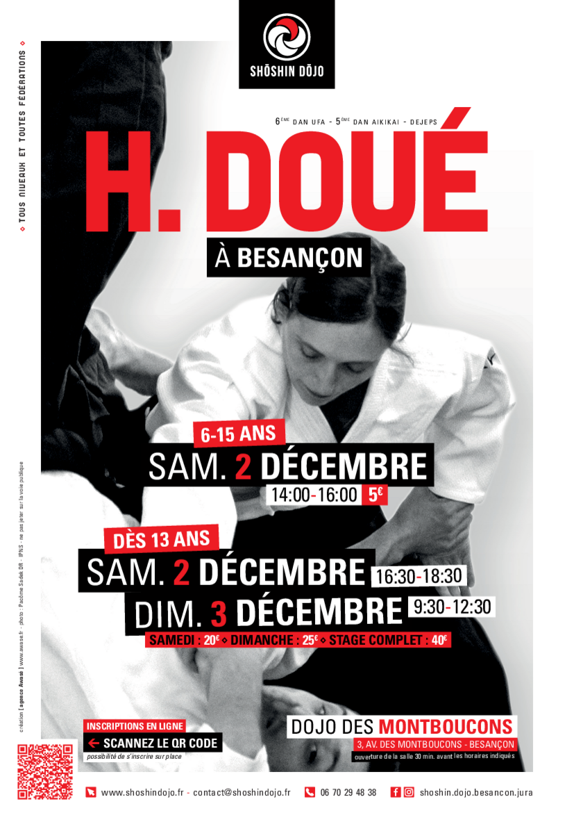 Affiche du Stage d'Aïkido à Besançon animé par Hélène Doué du samedi 2 décembre 2023 au dimanche 3 décembre 2023