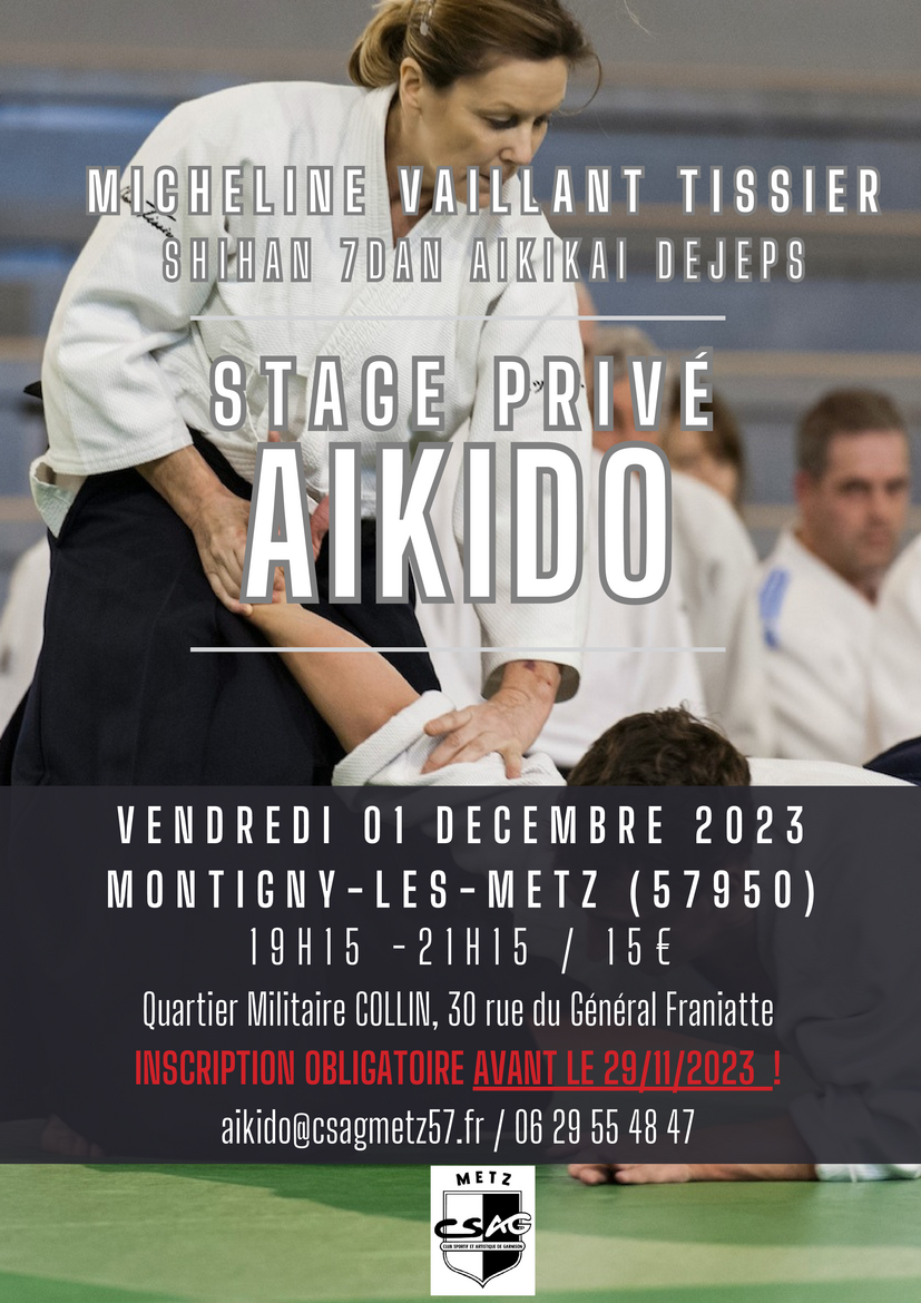 Affiche du Stage d'Aïkido à Montigny-lès-Metz animé par Micheline Vaillant-Tissier le vendredi 1 décembre 2023