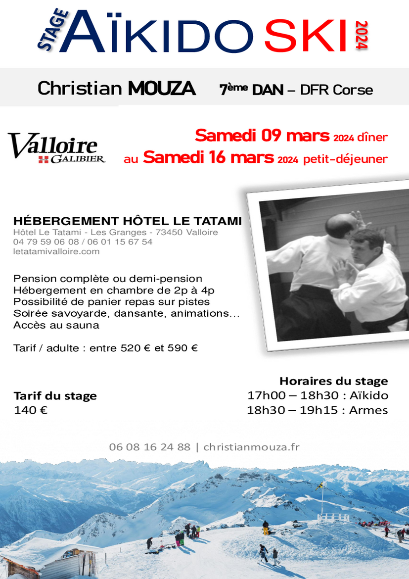 Affiche du Stage d'Aïkido à Valloire animé par Christian Mouza du samedi 9 mars 2024 au samedi 16 mars 2024