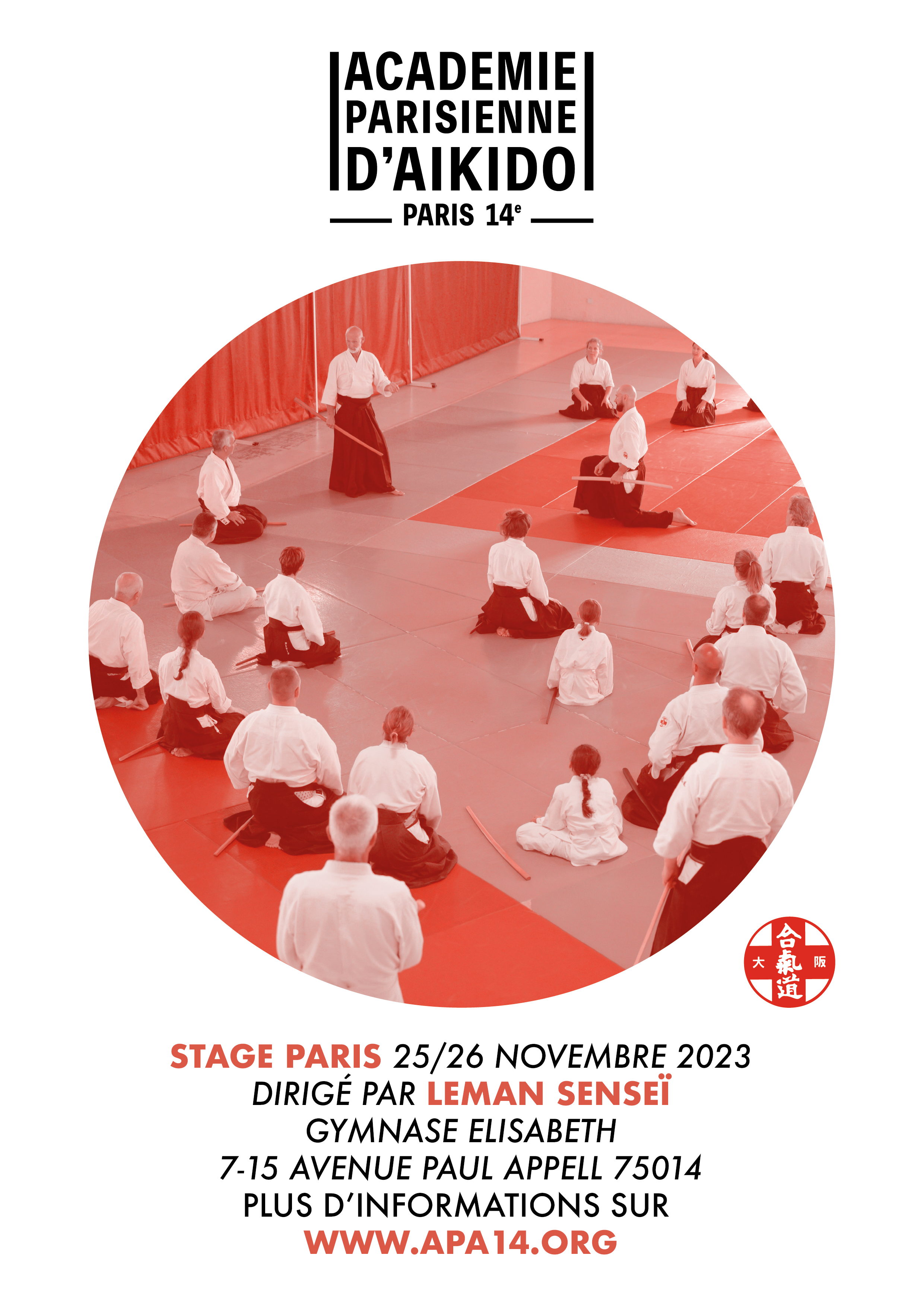 Affiche du Stage d'Aïkido à Paris animé par Etienne Leman du samedi 25 novembre 2023 au dimanche 26 novembre 2023
