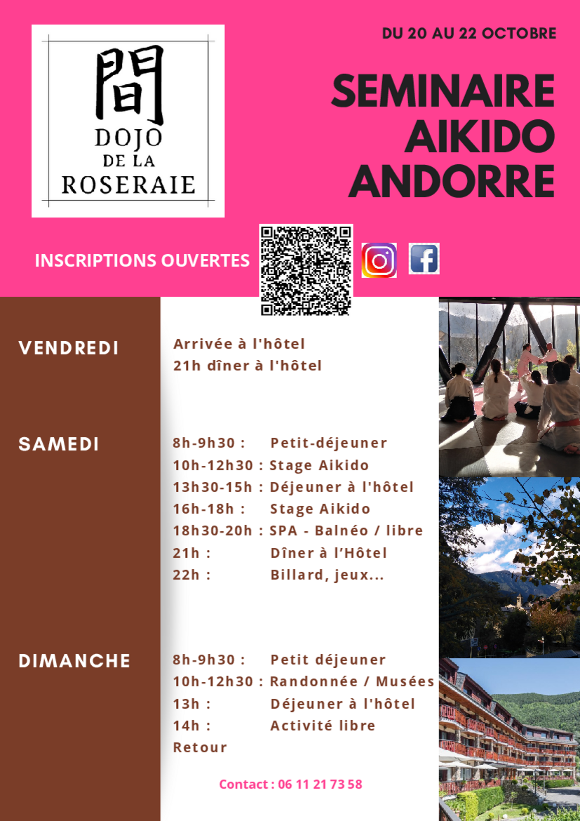 Affiche du Stage d'Aïkido à Ordino animé par Gaston Nicolessi le samedi 21 octobre 2023