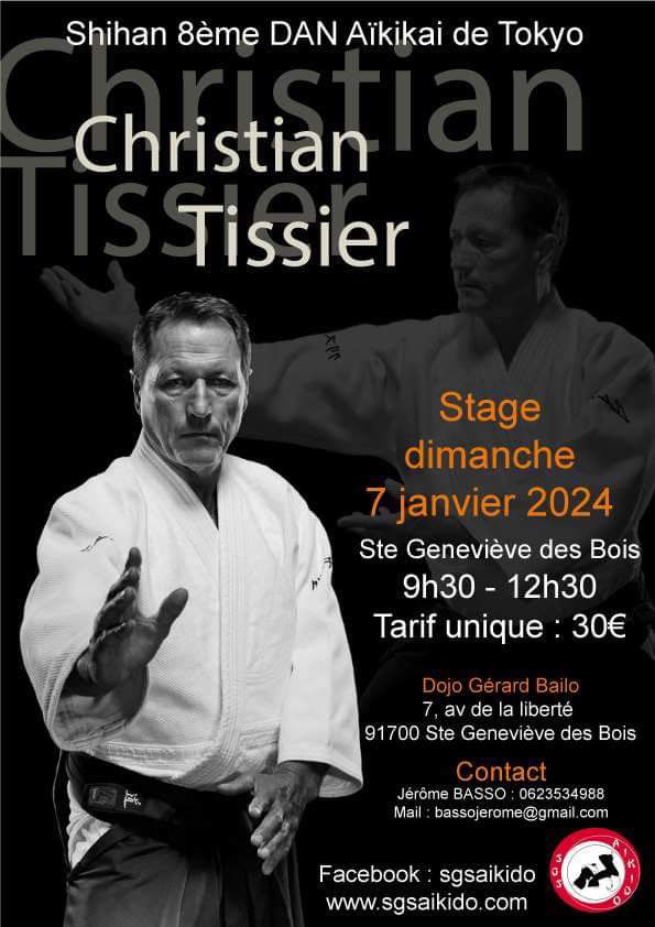 Affiche du Stage d'Aïkido à Sainte-Geneviève-des-Bois animé par Christian Tissier le dimanche 7 janvier 2024