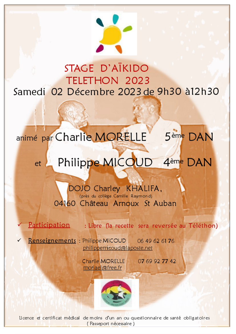 Affiche du Stage d'Aïkido à Château-Arnoux-Saint-Auban animé par Charles Morelle et Philippe Micoud le samedi 2 décembre 2023