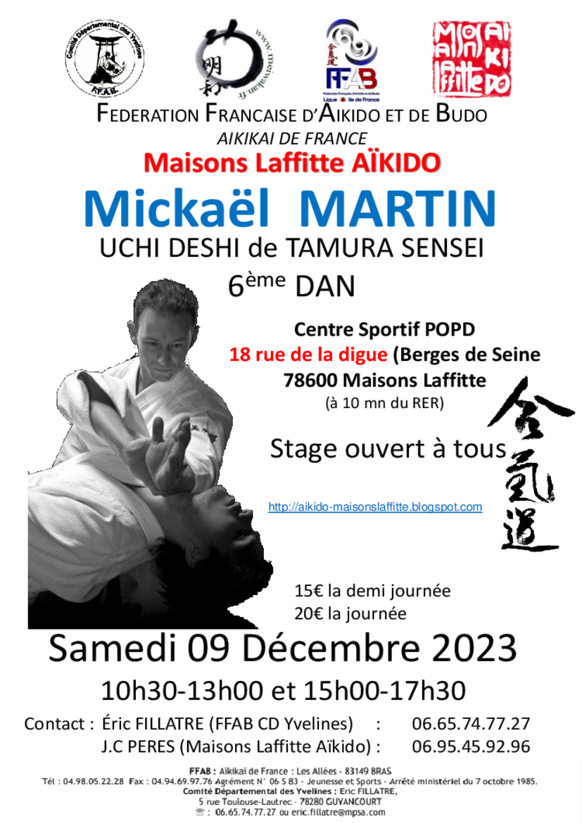 Affiche du Stage d'Aïkido à Maisons-Laffitte animé par Mickaël Martin le samedi 9 décembre 2023