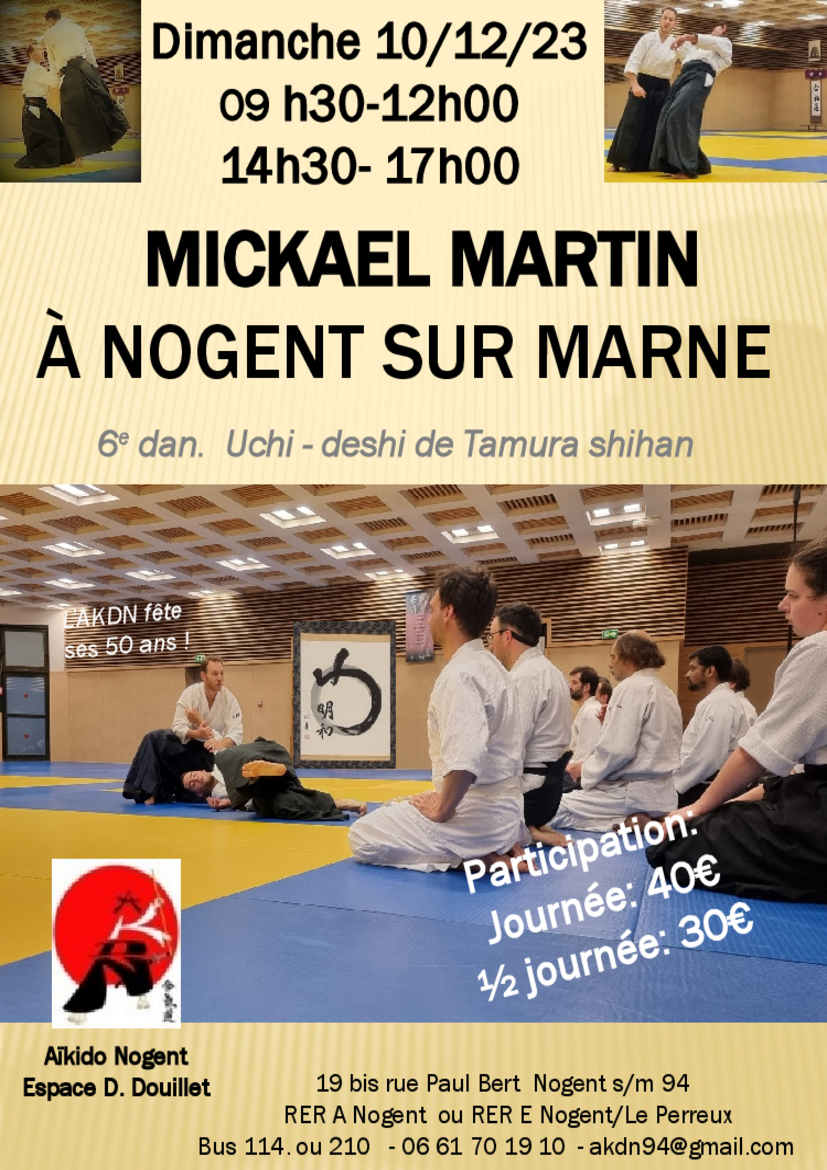 Affiche du Stage d'Aïkido à Nogent-sur-Marne animé par mickael Martin le dimanche 10 décembre 2023