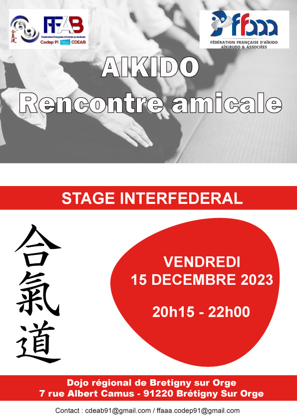 Affiche du Stage d'Aïkido à Brétigny-sur-Orge animé par Maurice Thai et Maurice Vo Van le vendredi 15 décembre 2023