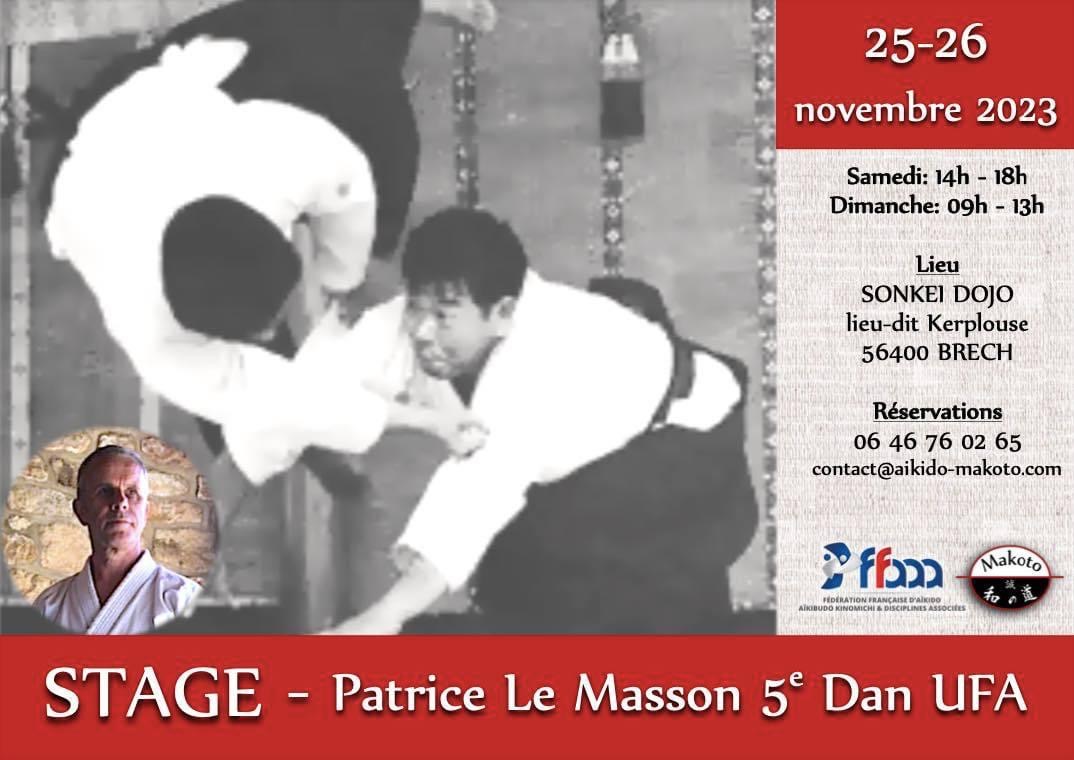 Affiche du Stage d'Aïkido à Brech animé par Patrice Le Masson du samedi 25 novembre 2023 au dimanche 26 novembre 2023