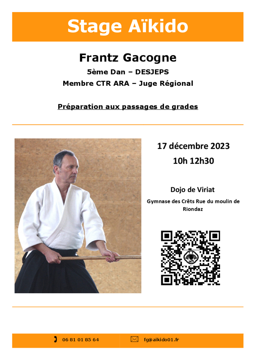 Affiche du Stage d'Aïkido à Viriat animé par Frantz Gacogne le dimanche 17 décembre 2023