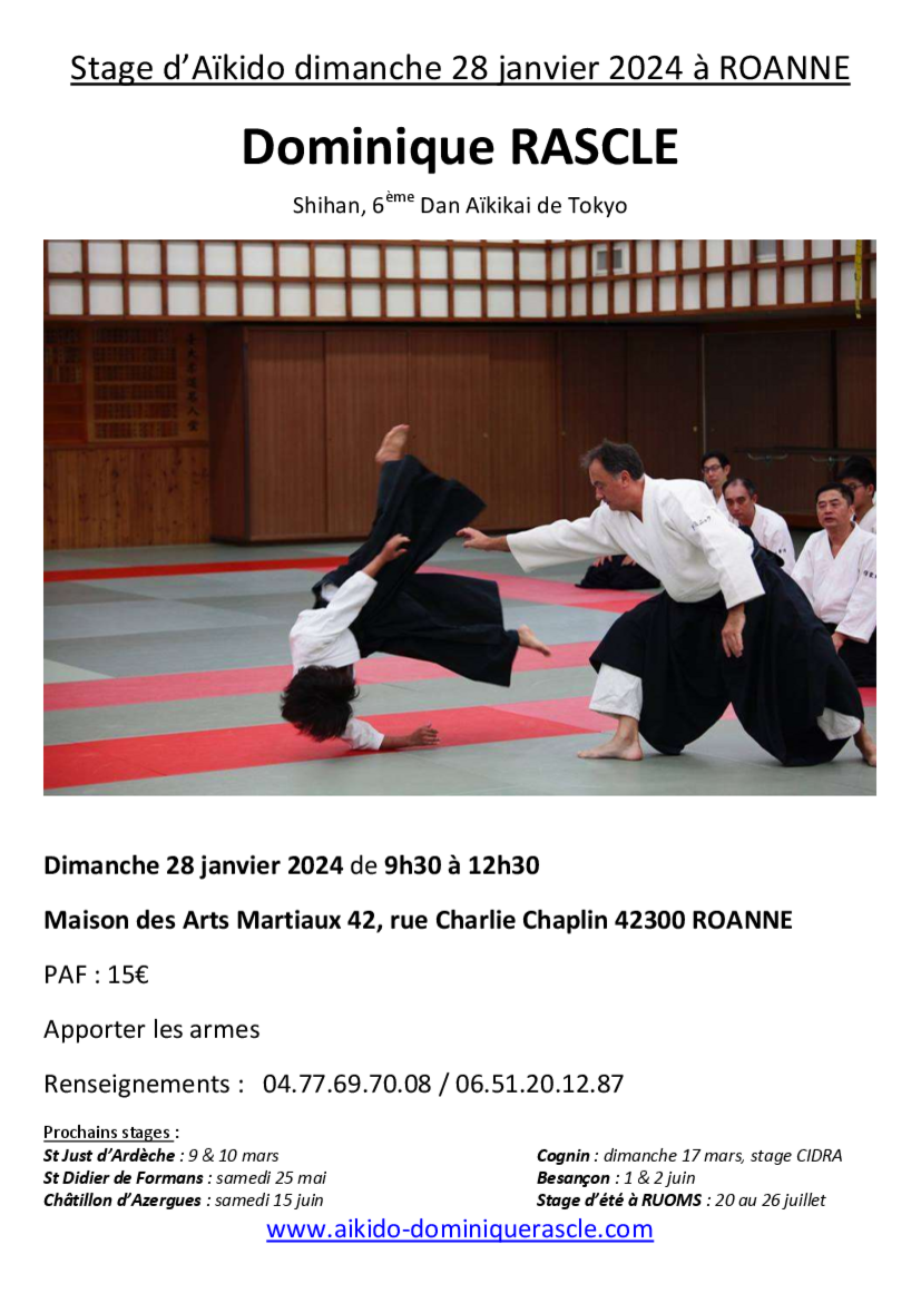 Affiche du Stage d'Aïkido à Roanne animé par Dominique Rascle le dimanche 28 janvier 2024