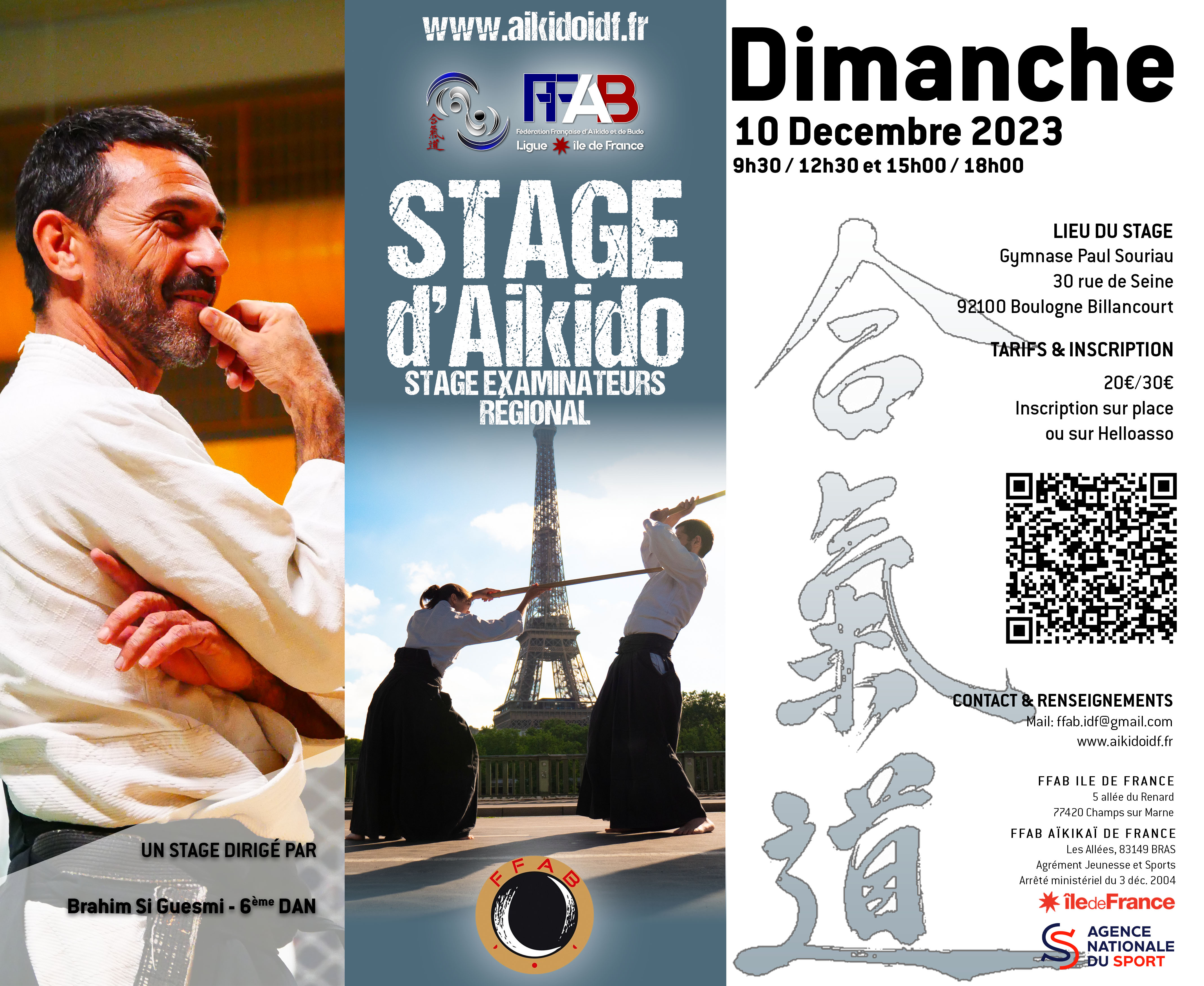 Affiche du Stage d'Aïkido à Boulogne-Billancourt animé par Brahim Si Guesmi le dimanche 10 décembre 2023