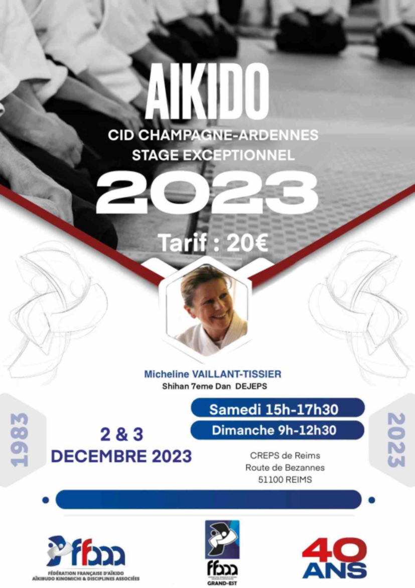 Affiche du Stage d'Aïkido à Reims animé par Micheline Vaillant-Tissier du samedi 2 décembre 2023 au dimanche 3 décembre 2023