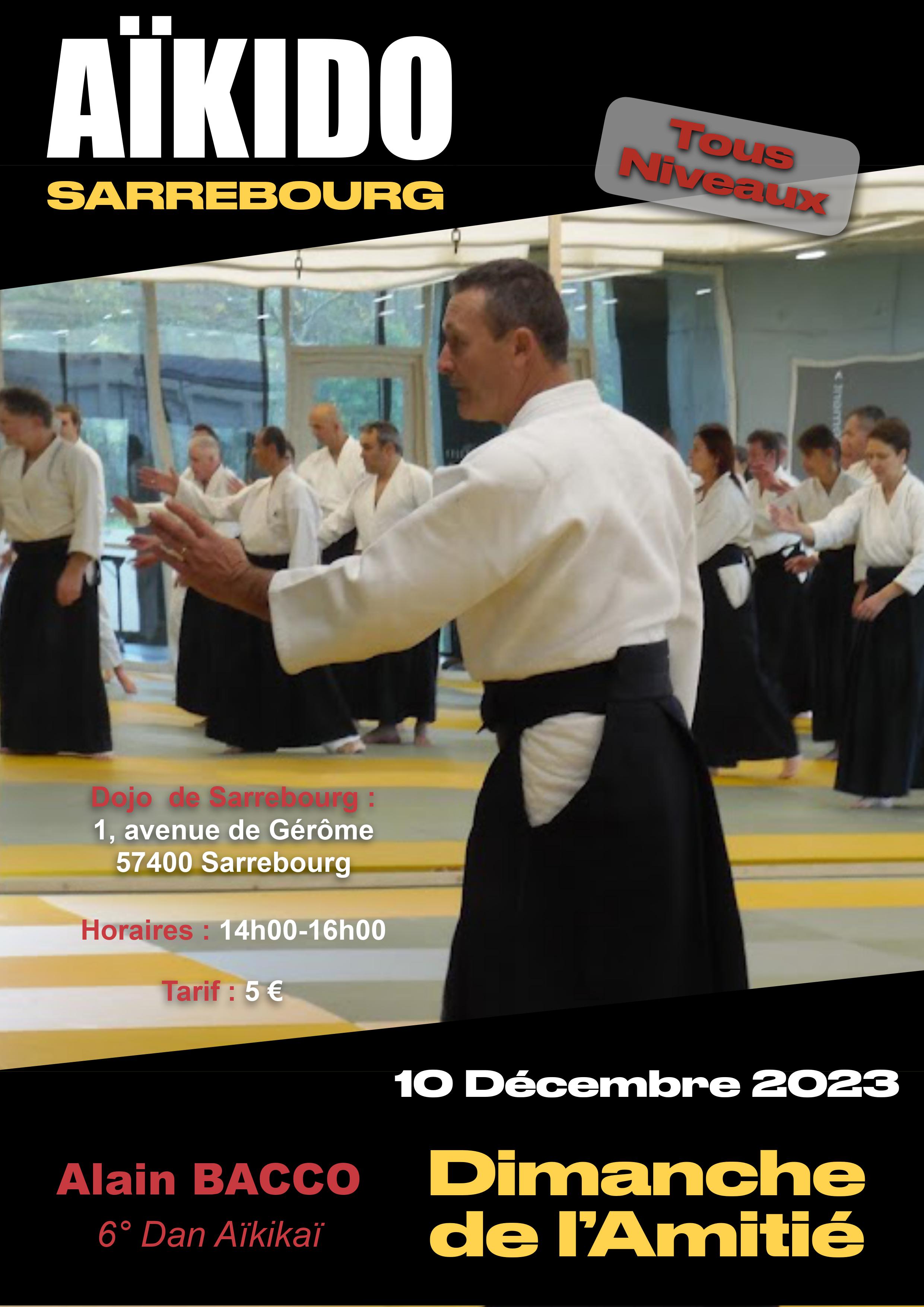 Affiche du Stage d'Aïkido à Sarrebourg animé par Alain Bacco le dimanche 10 décembre 2023