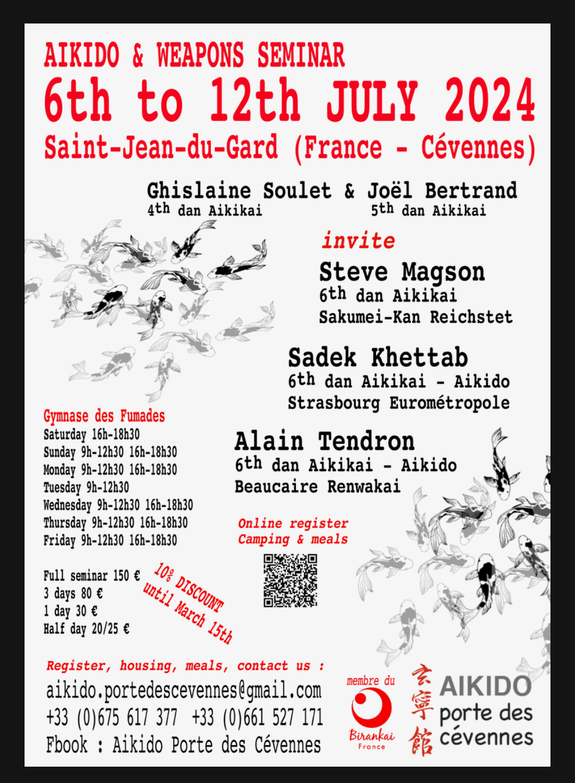 Affiche du Stage d'Aïkido à Saint-Jean-du-Gard animé par Alain Tendron et Sadek Khettab et Steve Magson et Zdravko Kolev du samedi 6 juillet 2024 au vendredi 12 juillet 2024
