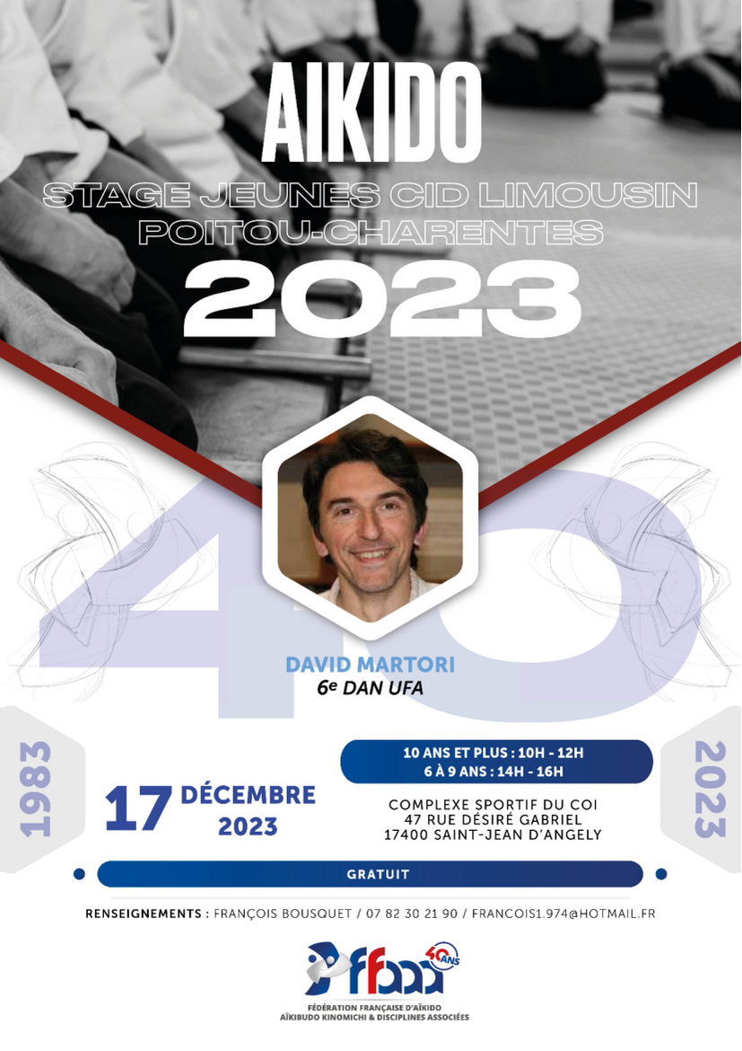 Affiche du Stage d'Aïkido à Saint-Jean-d'Angély animé par David Martori le dimanche 17 décembre 2023