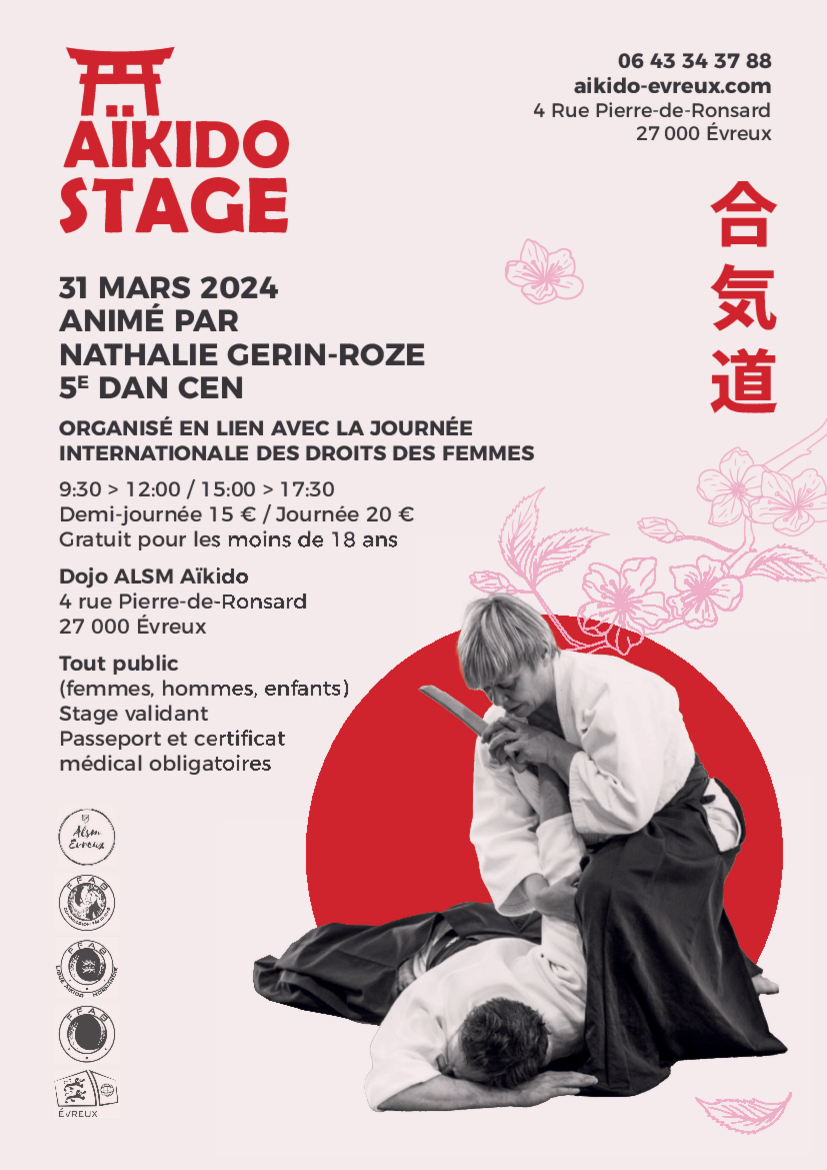Affiche du Stage d'Aïkido à Évreux animé par Nathalie Gerin-Roze le dimanche 31 mars 2024
