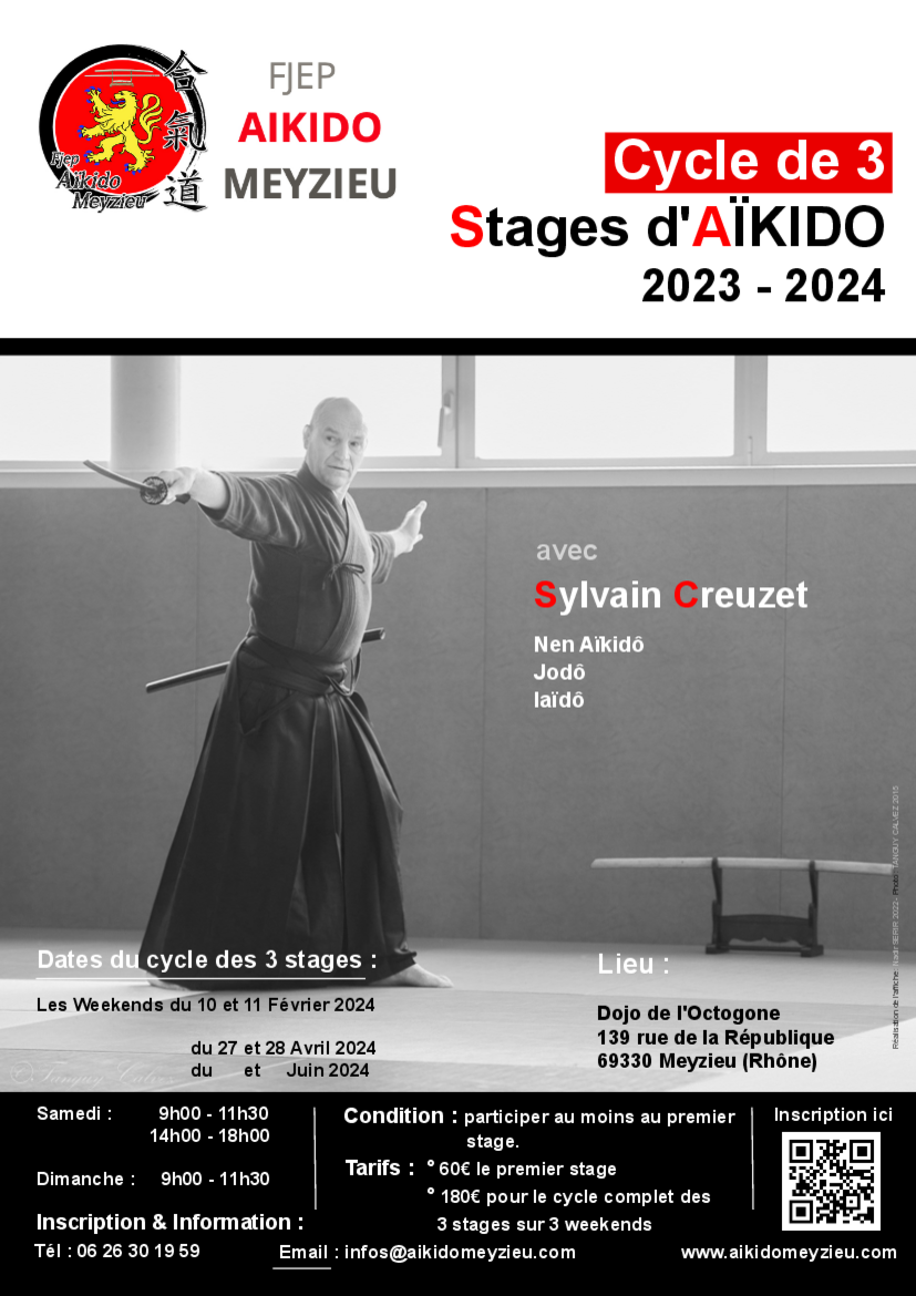 Affiche du Stage d'Aïkido à Meyzieu animé par Sylvain Creuzet du samedi 10 février 2024 au dimanche 11 février 2024