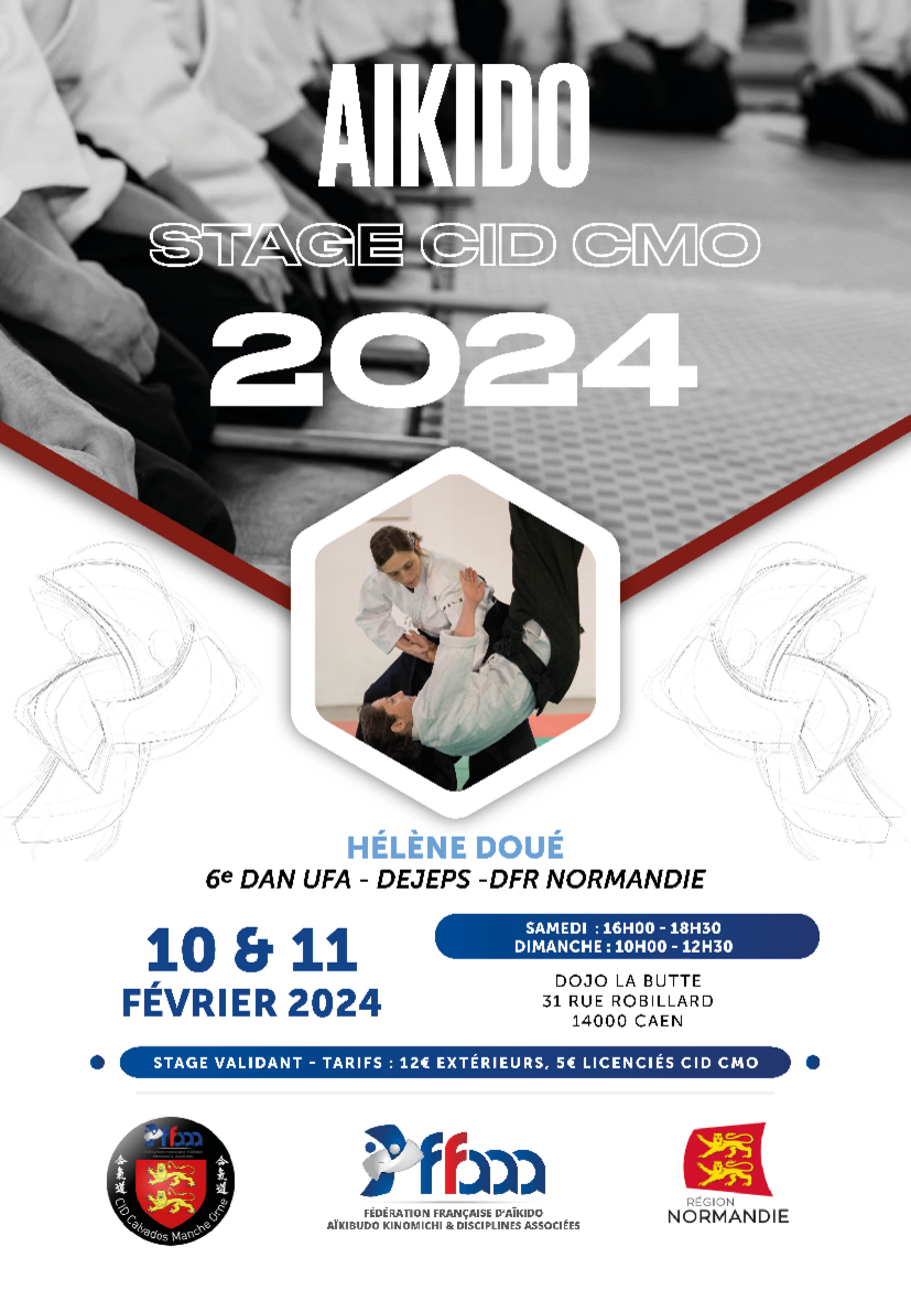 Affiche du Stage d'Aïkido à Caen animé par Hélène Doué du samedi 10 février 2024 au dimanche 11 février 2024