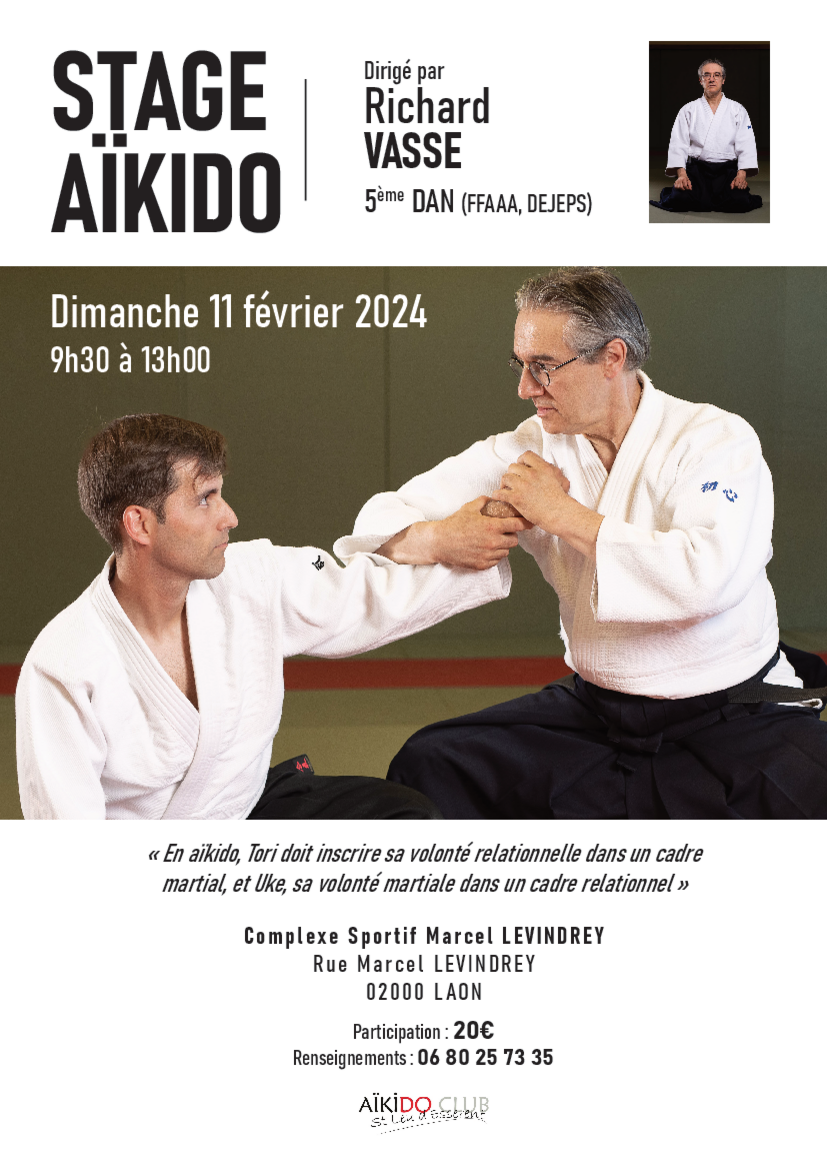 Affiche du Stage d'Aïkido à Laon animé par Richard Vasse le dimanche 11 février 2024