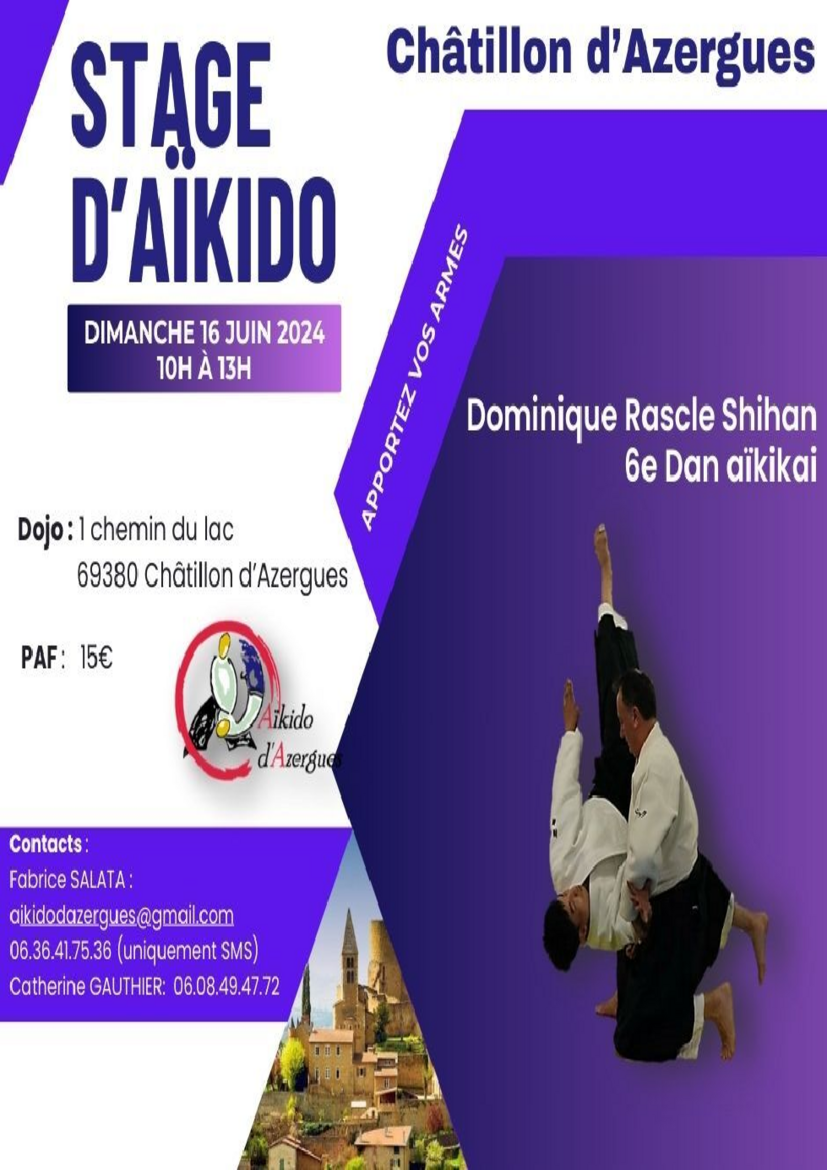 Affiche du Stage d'Aïkido à Chatillon animé par Dominique Rascle le dimanche 16 juin 2024
